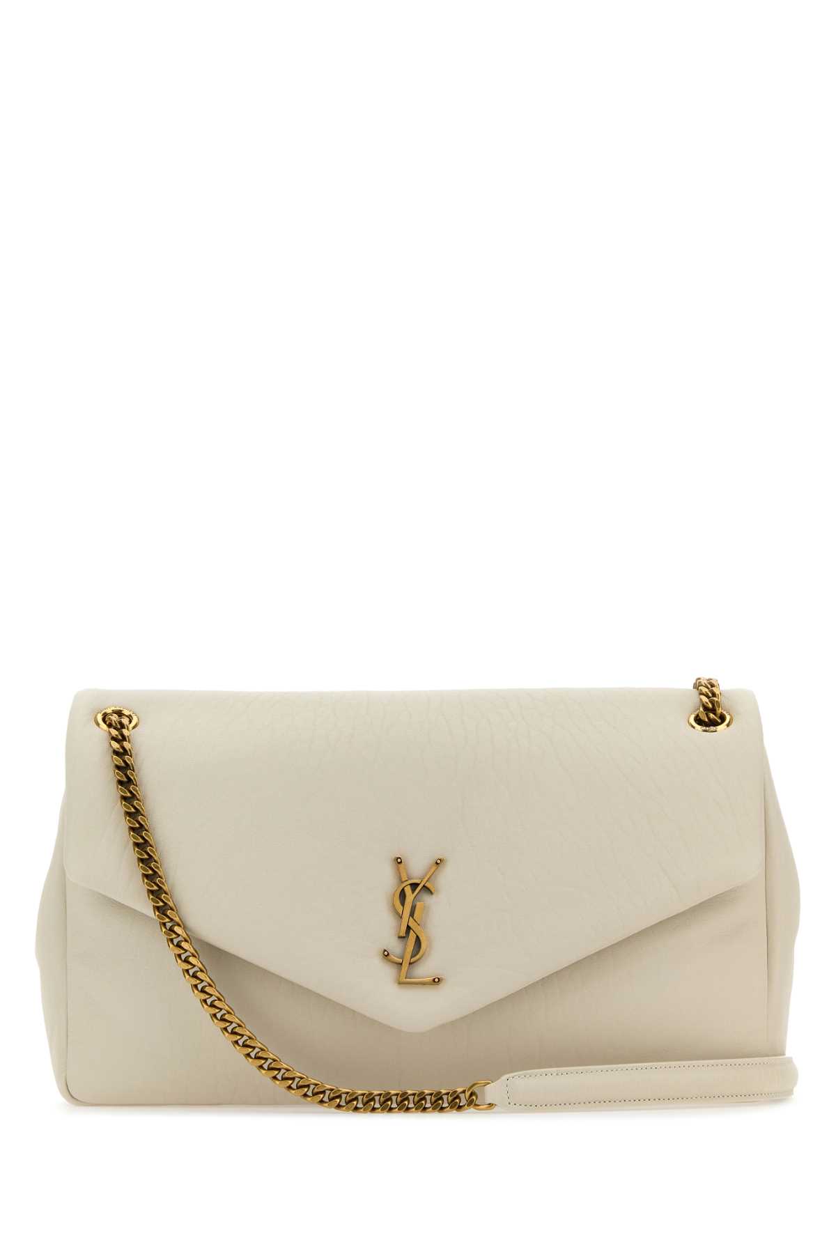 Shop Saint Laurent Ivory Leather Big Calypso Shoulder Bag In Cremasoft