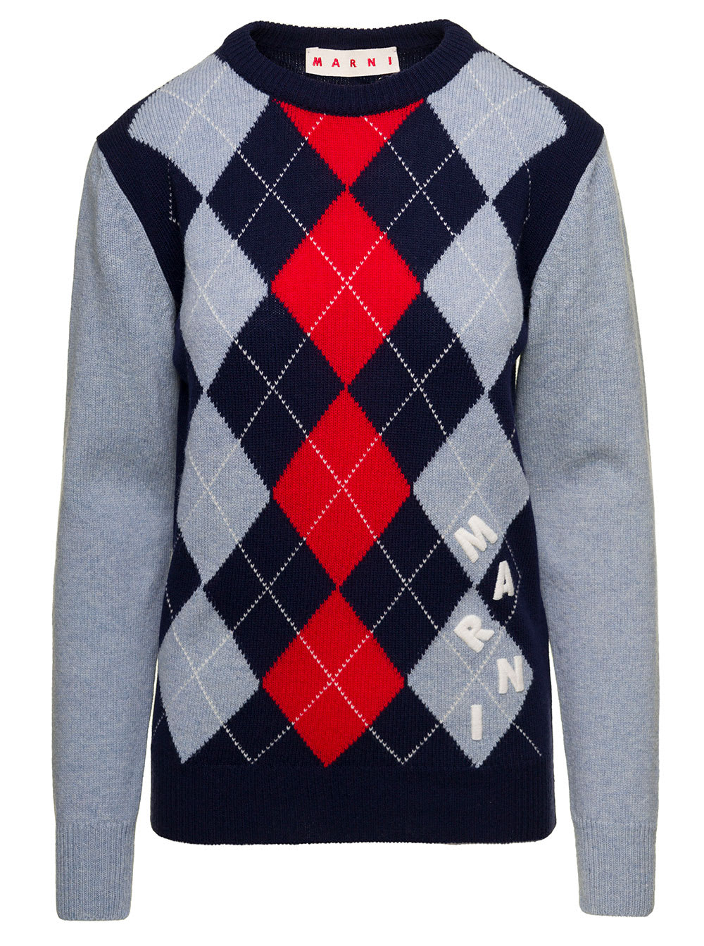 Crewneck Argyle Pattern Sweater In Wool Woman Marni