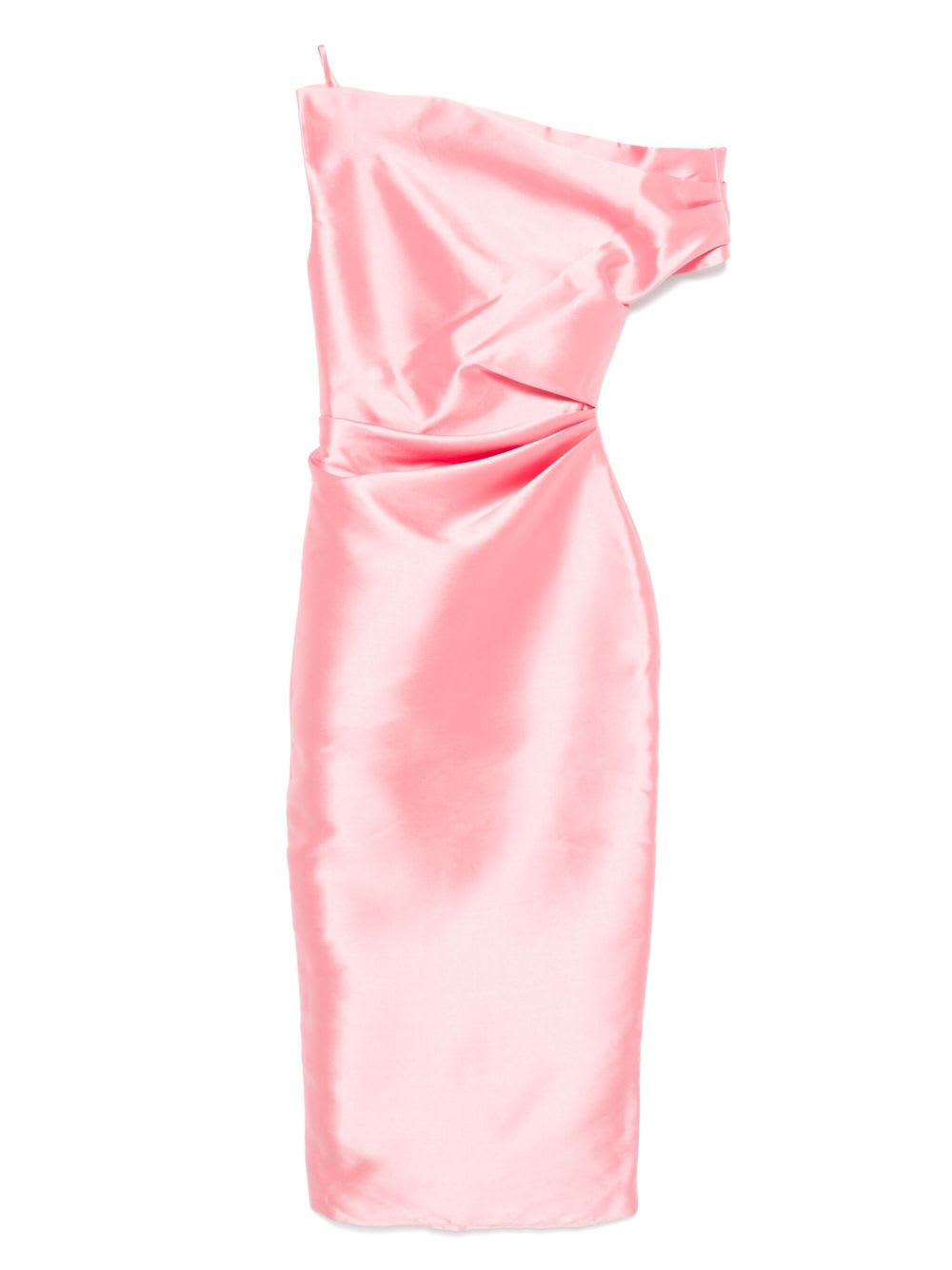 Solace London Ellison One-shoulder Faille Midi Dress In Pink
