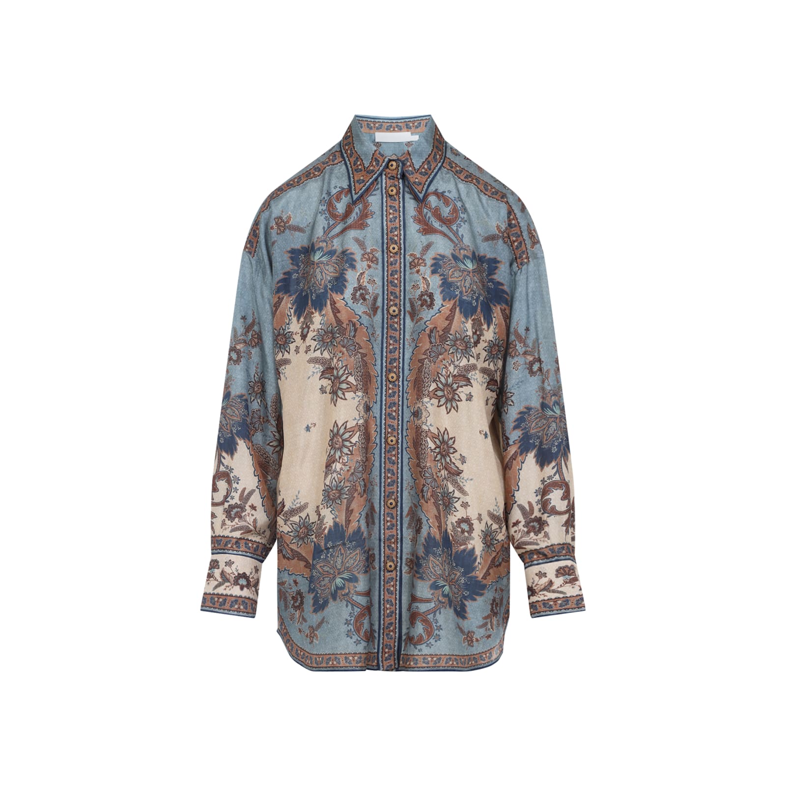 Zimmermann Ascension Manstyle Printed Silk Shirt In Blue