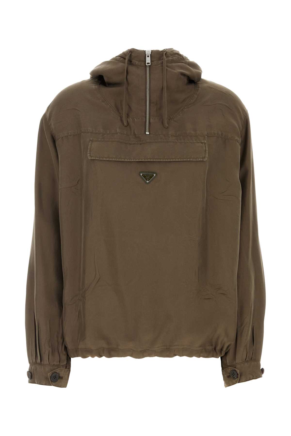 Shop Prada Brown Twill Jacket In Mimetico