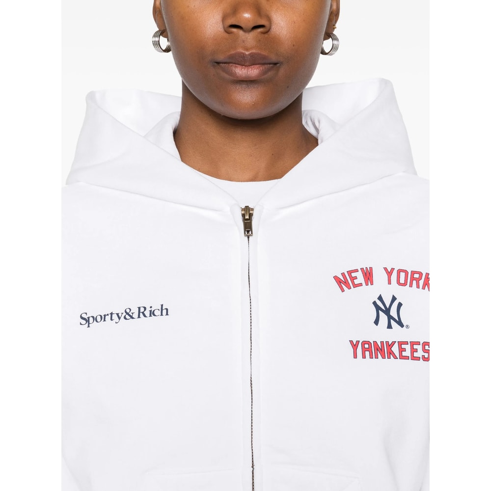 Sporty &amp; Rich Homerun Cropped Zip Hoodie In White