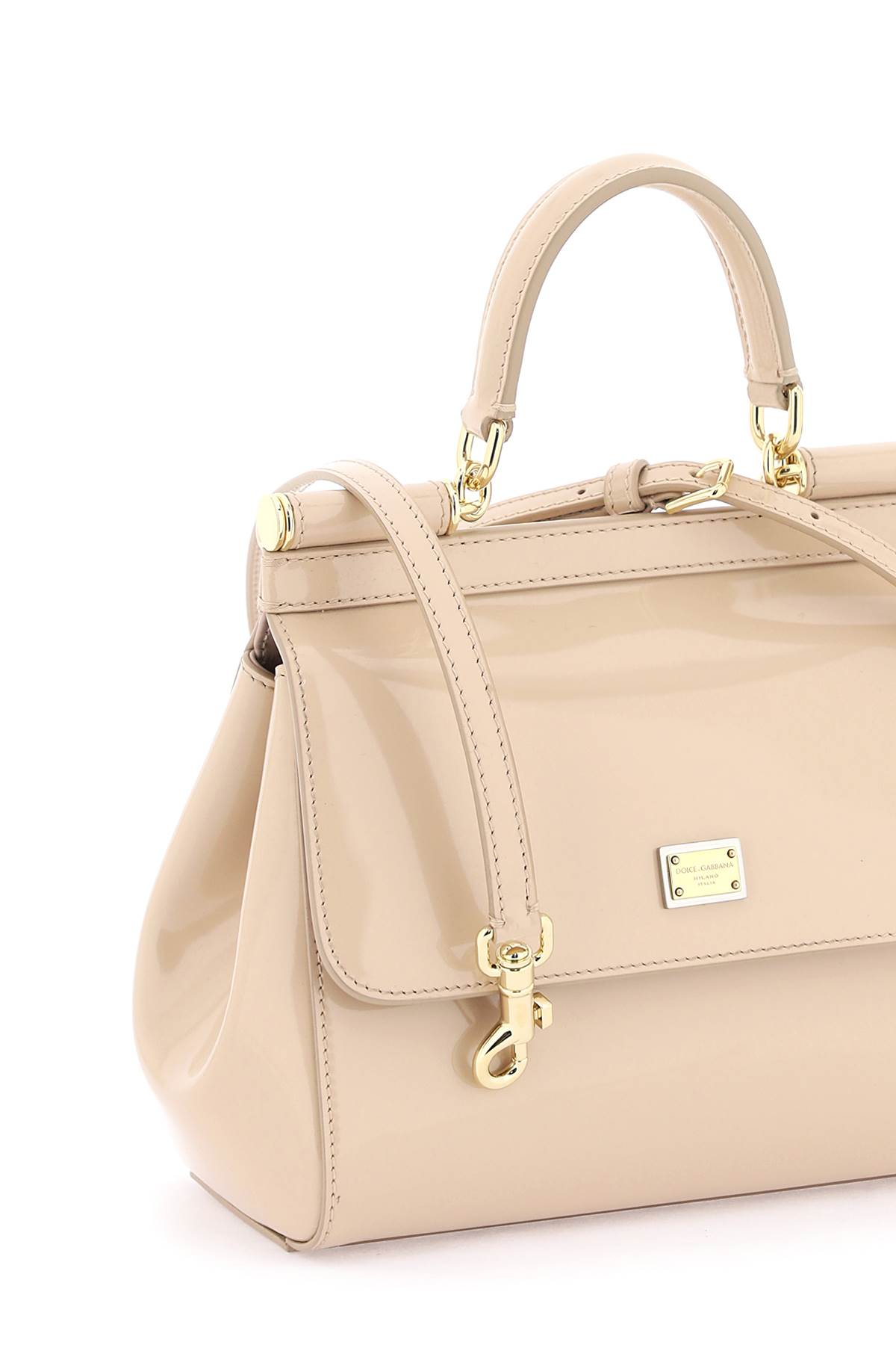 Shop Dolce & Gabbana Patent Leather Sicily Handbag In Cipria 1 (pink)