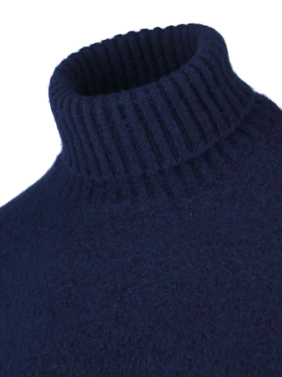 Drumohr Turtleneck Sweater In Blue Wool Navy Tones In Blue