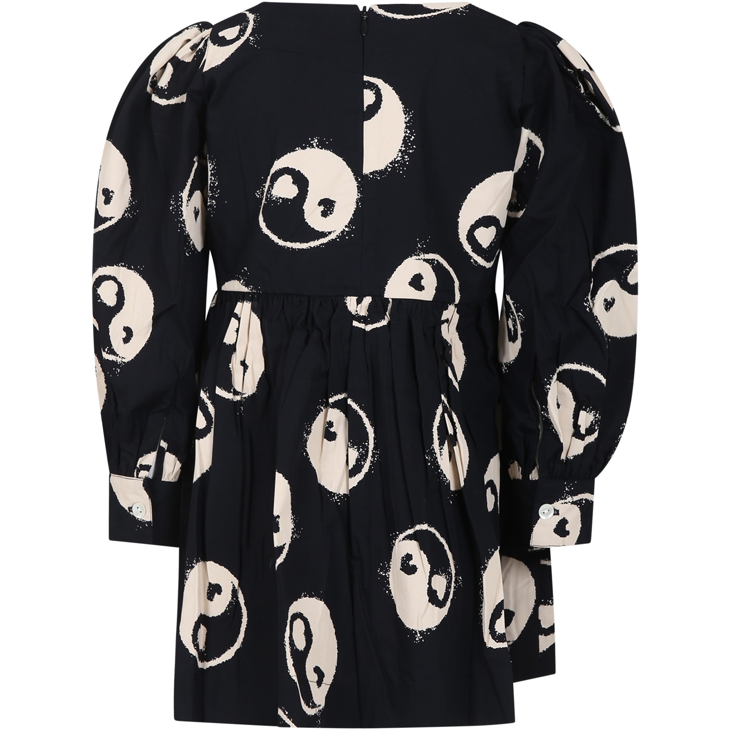 Shop Molo Black Dress For Girl With Yin And Yang Print