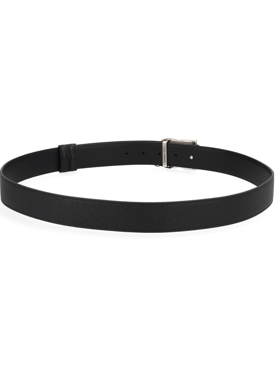 Dolce & Gabbana Black Belt With Logo Plaque On The Front In Leather Man In Black