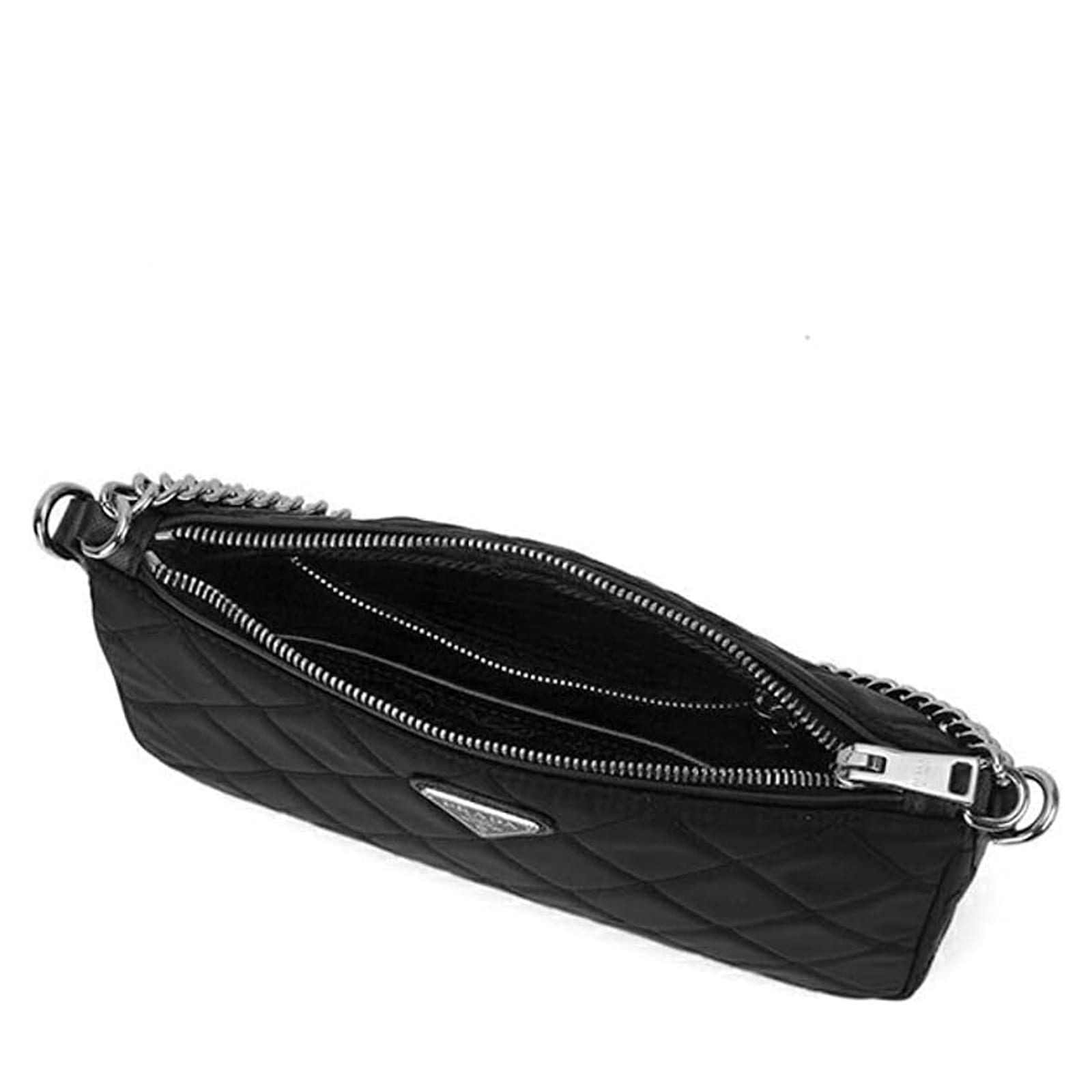 Prada Quilted Shoulder Bag With Enamelled Triangle Logo In Black