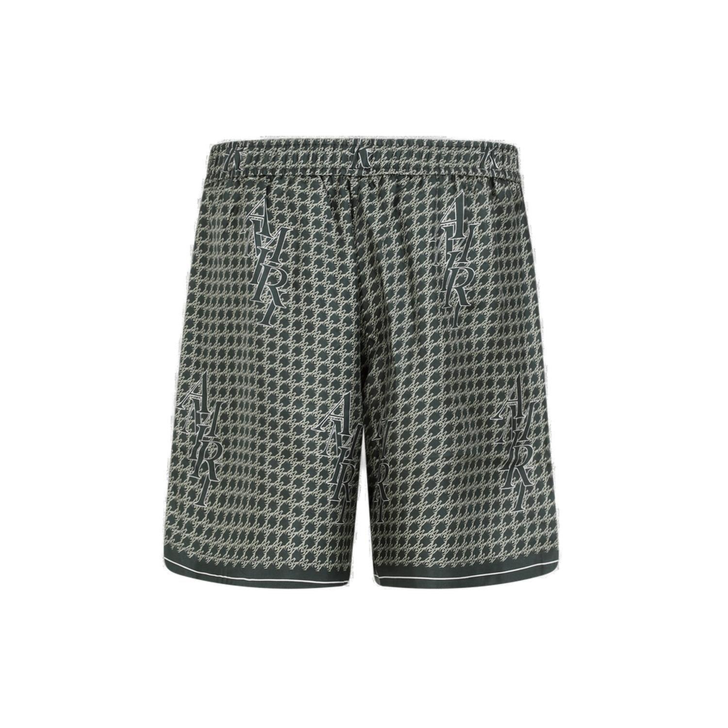 Shop Amiri Houndstooth Logo Printed Shorts In Green