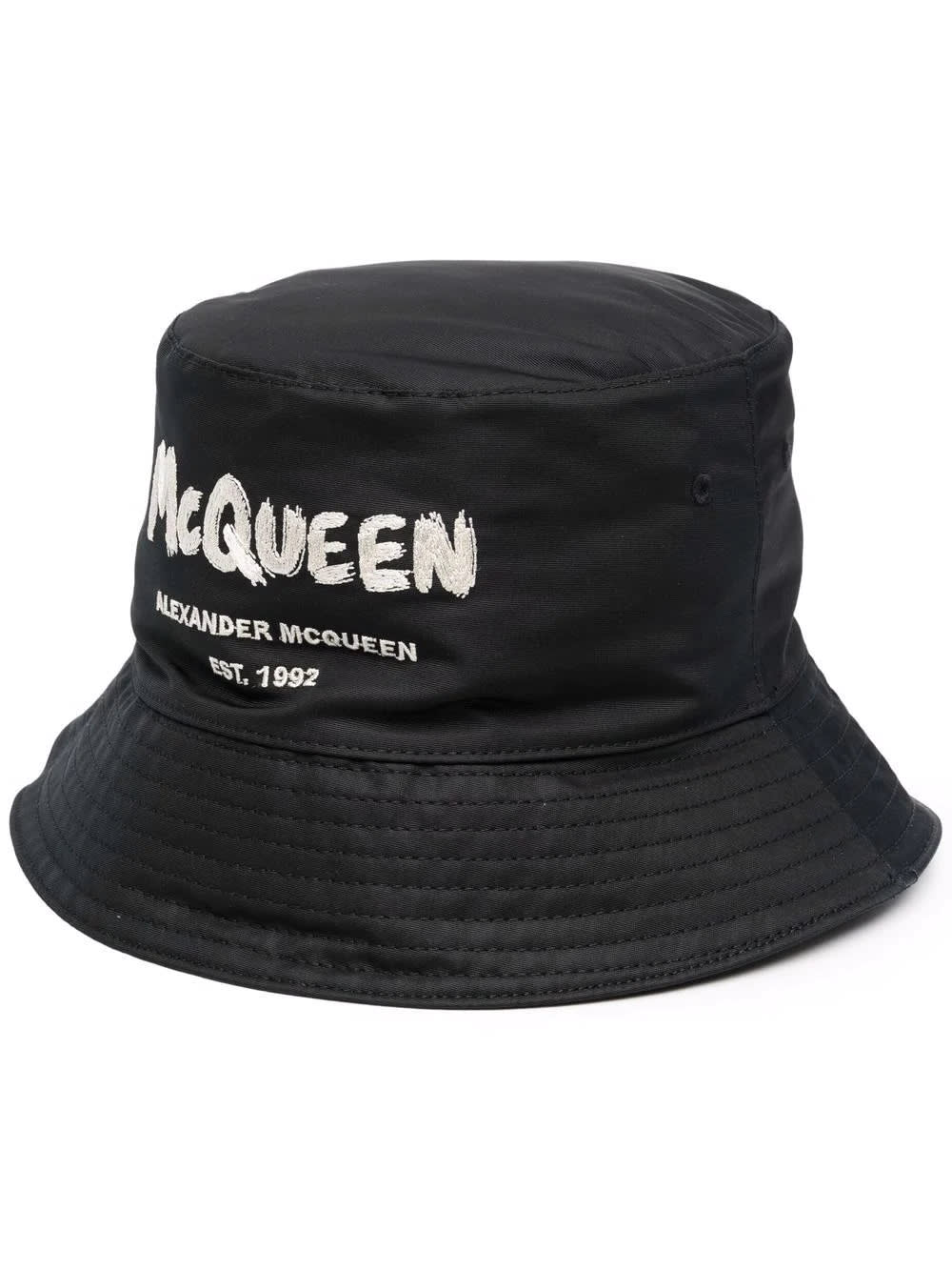 Alexander McQueen Man Black And Ivory Mcqueen Graffiti Bucket Hat