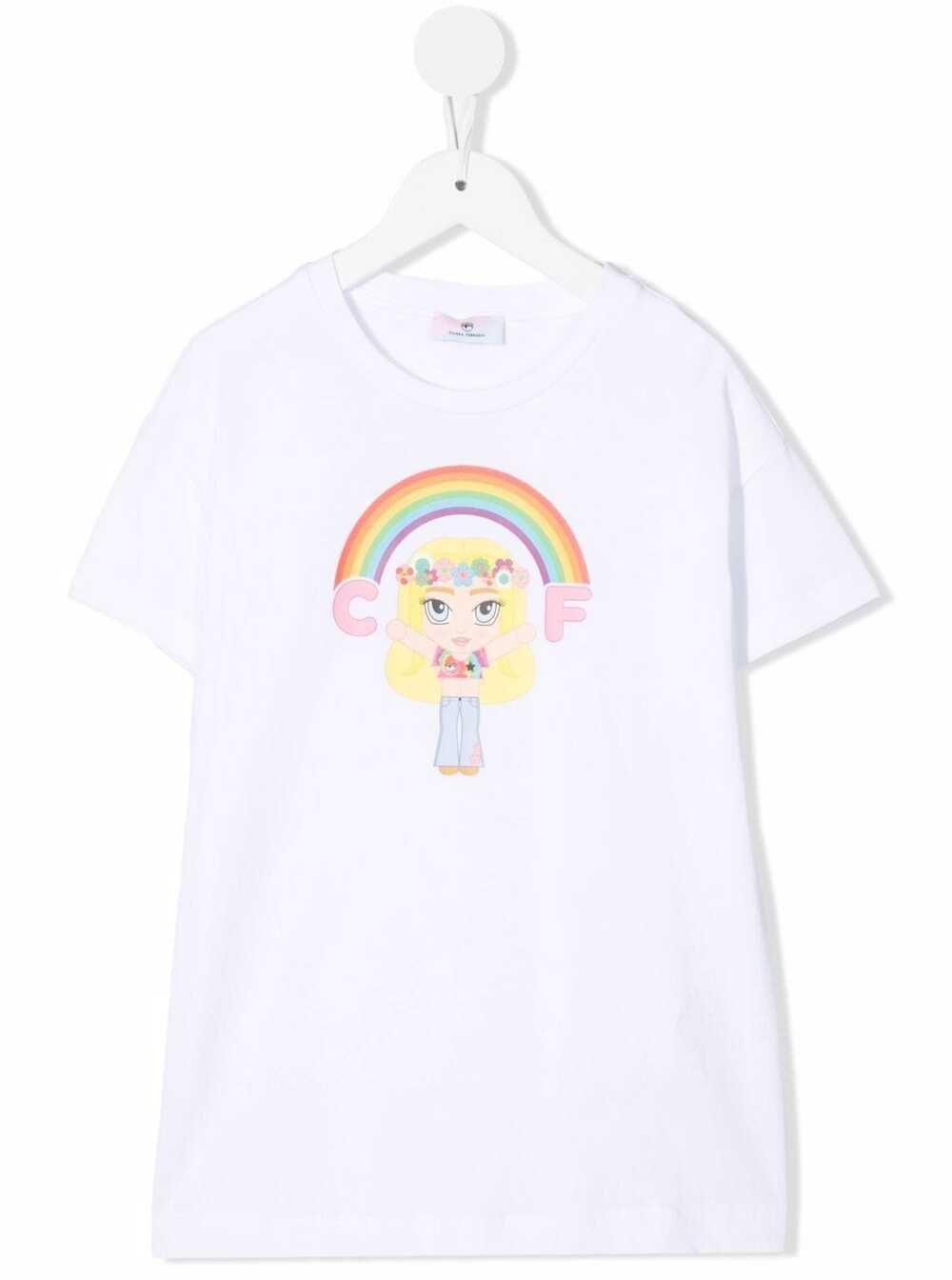 Chiara Ferragni White Cotton T-shirt With Mascot Print In Bianco