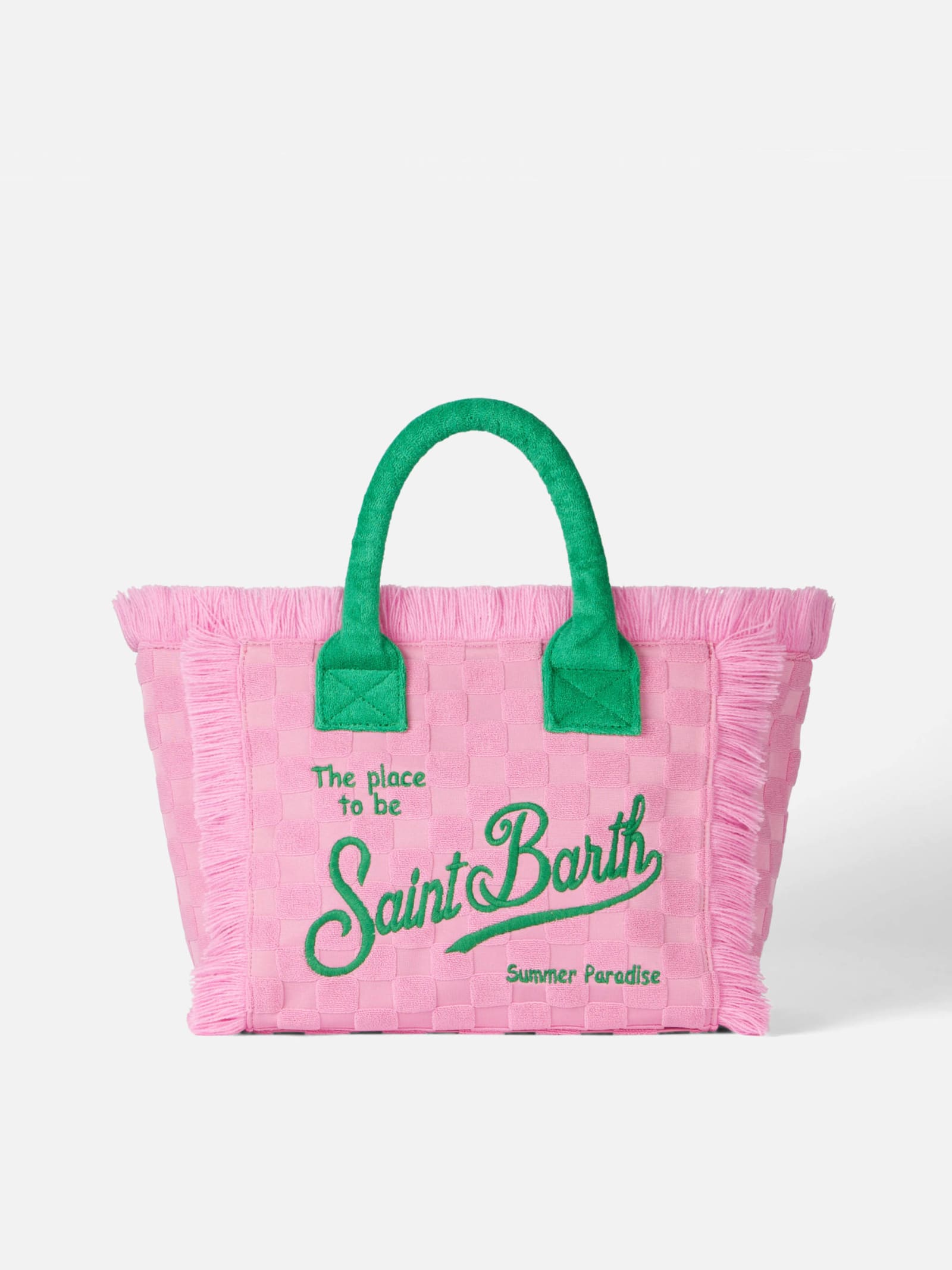 Mc2 Saint Barth Colette Pink Terry Handbag Check Embossed