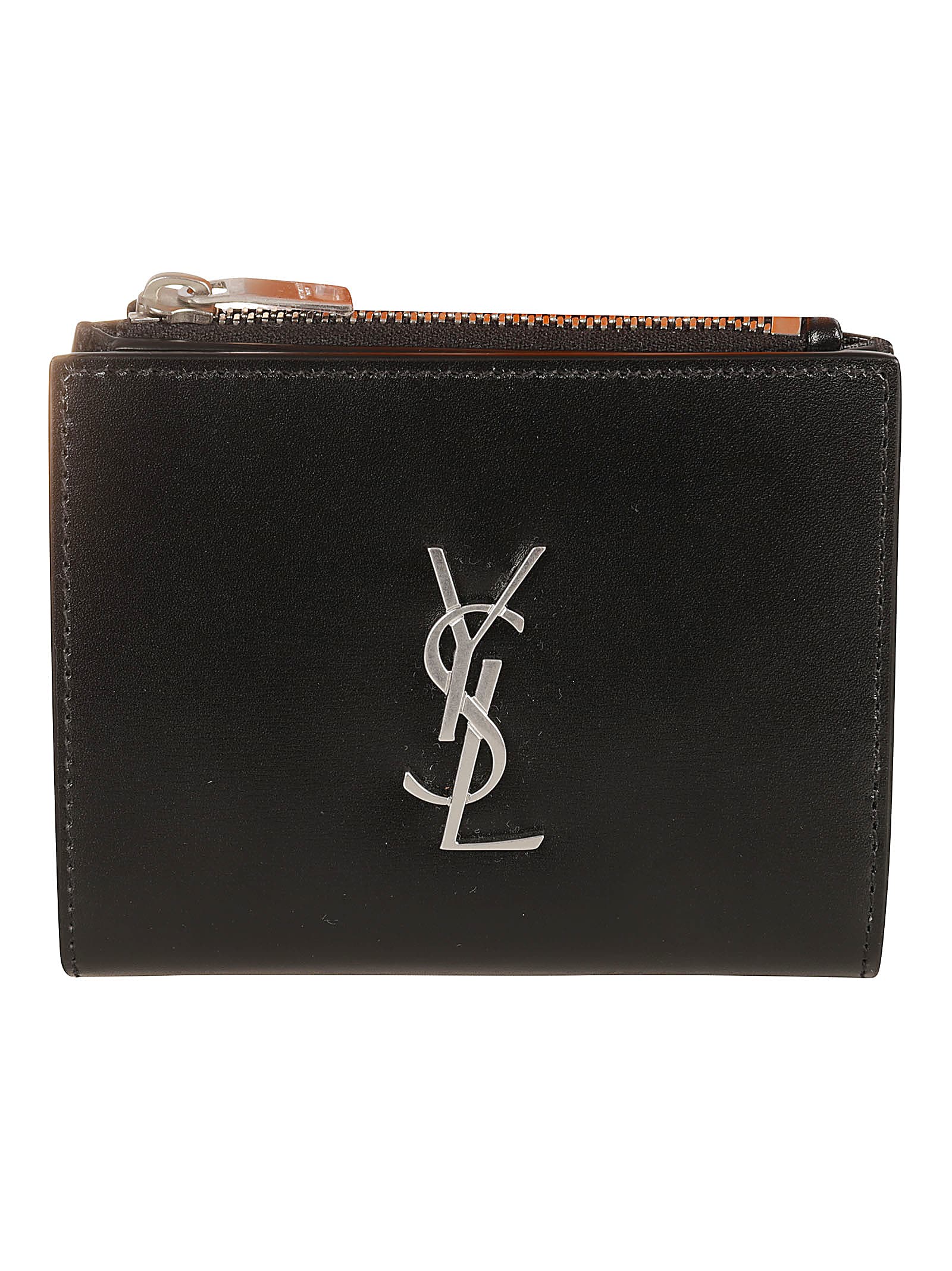 Shop Saint Laurent Initials Logo Zip Card Holder In Black