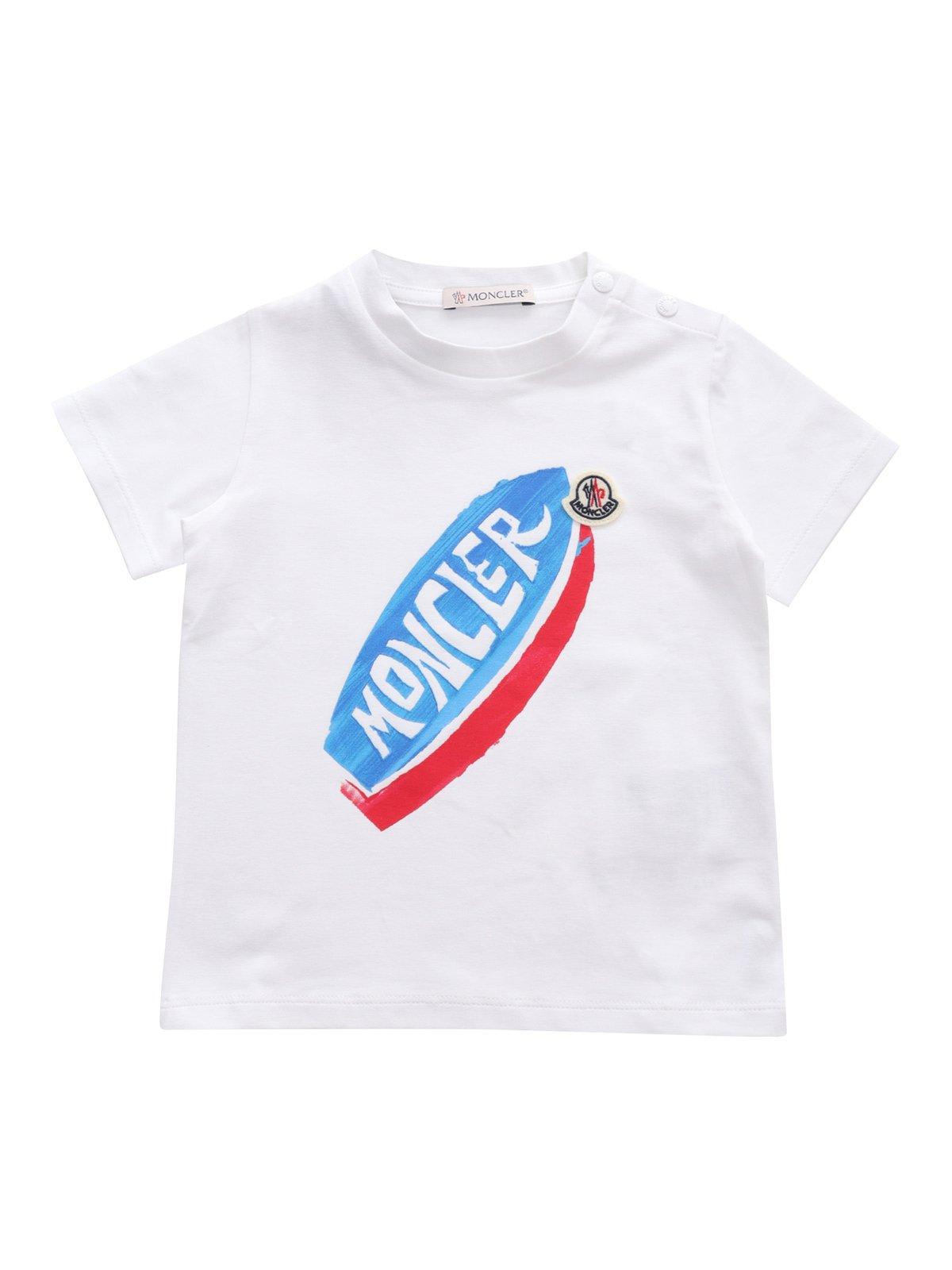Moncler Kids' Logo Printed Crewneck T-shirt In (bianco)