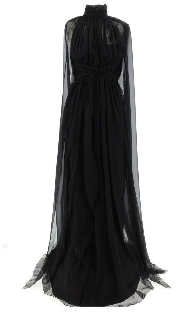 Shop Alberta Ferretti Mock Neck Semi-sheer Maxi Dress In Black