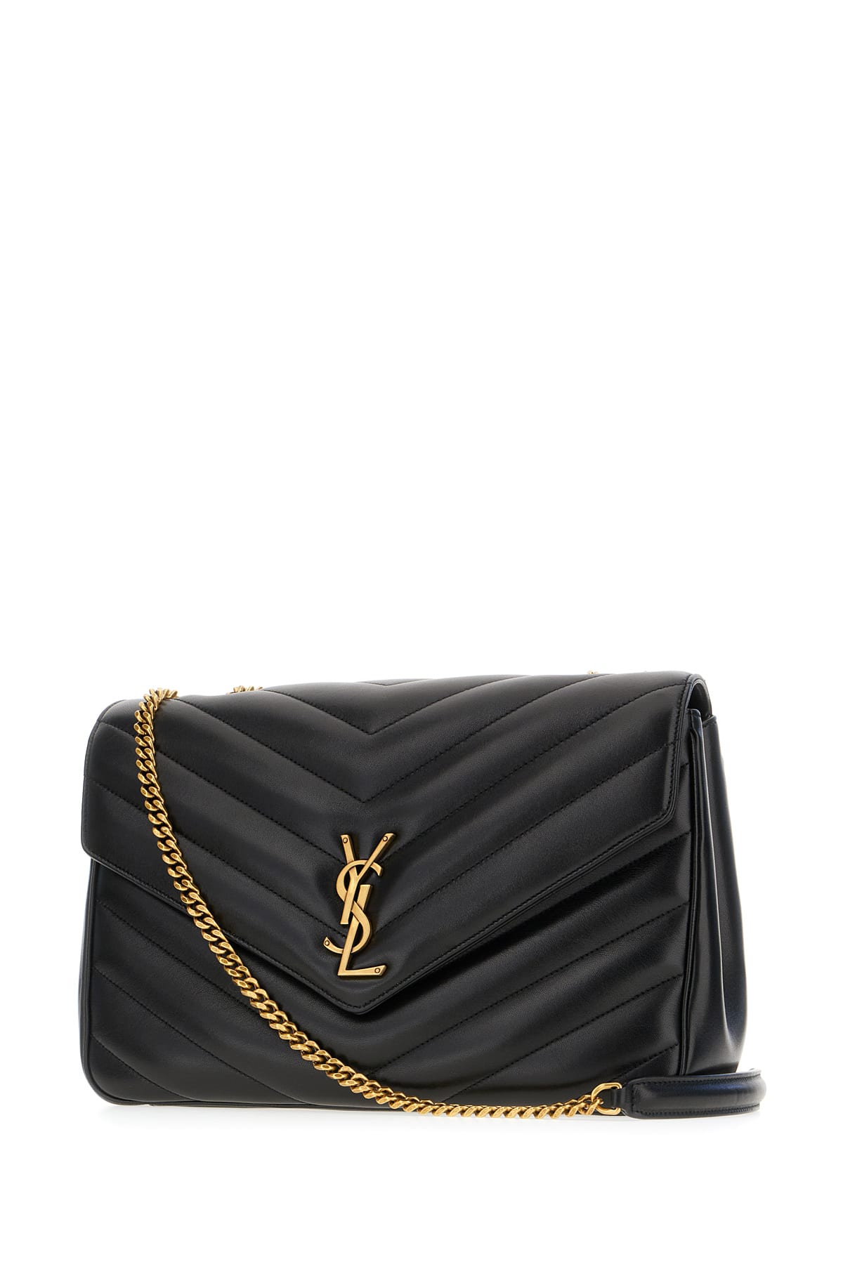 Saint Laurent Large Chevron Quilted Bag With Chain Strap In Black