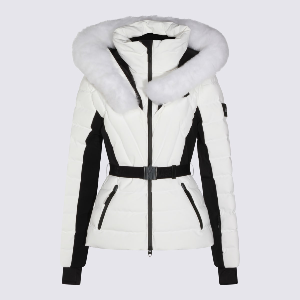 Mackage Quilted Hooded Jacket With Belt And Fur In White