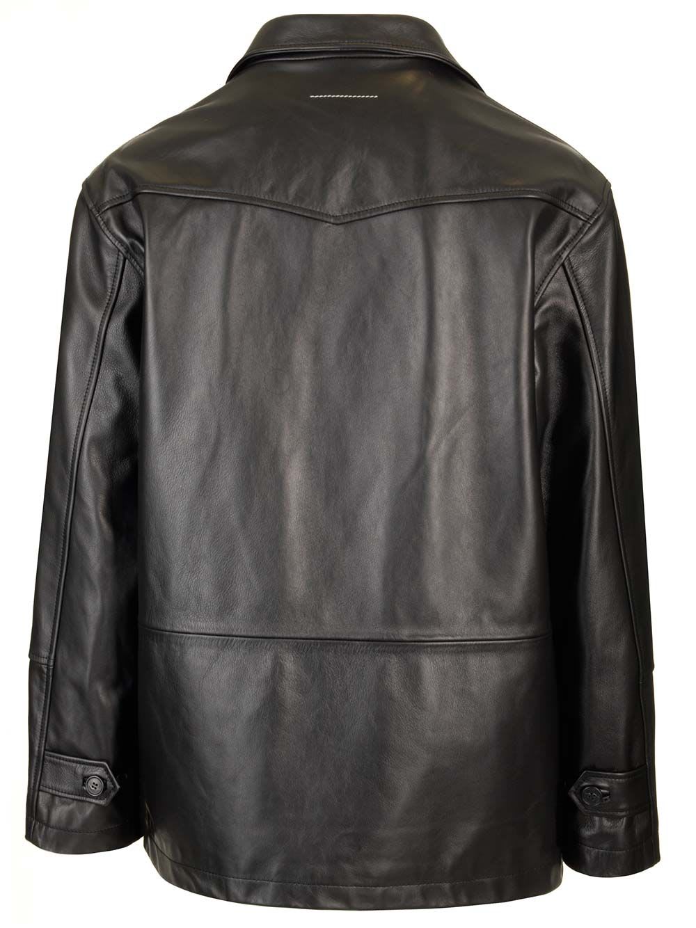 Mm6 Maison Margiela Leather Jacket Jackets Black In Black