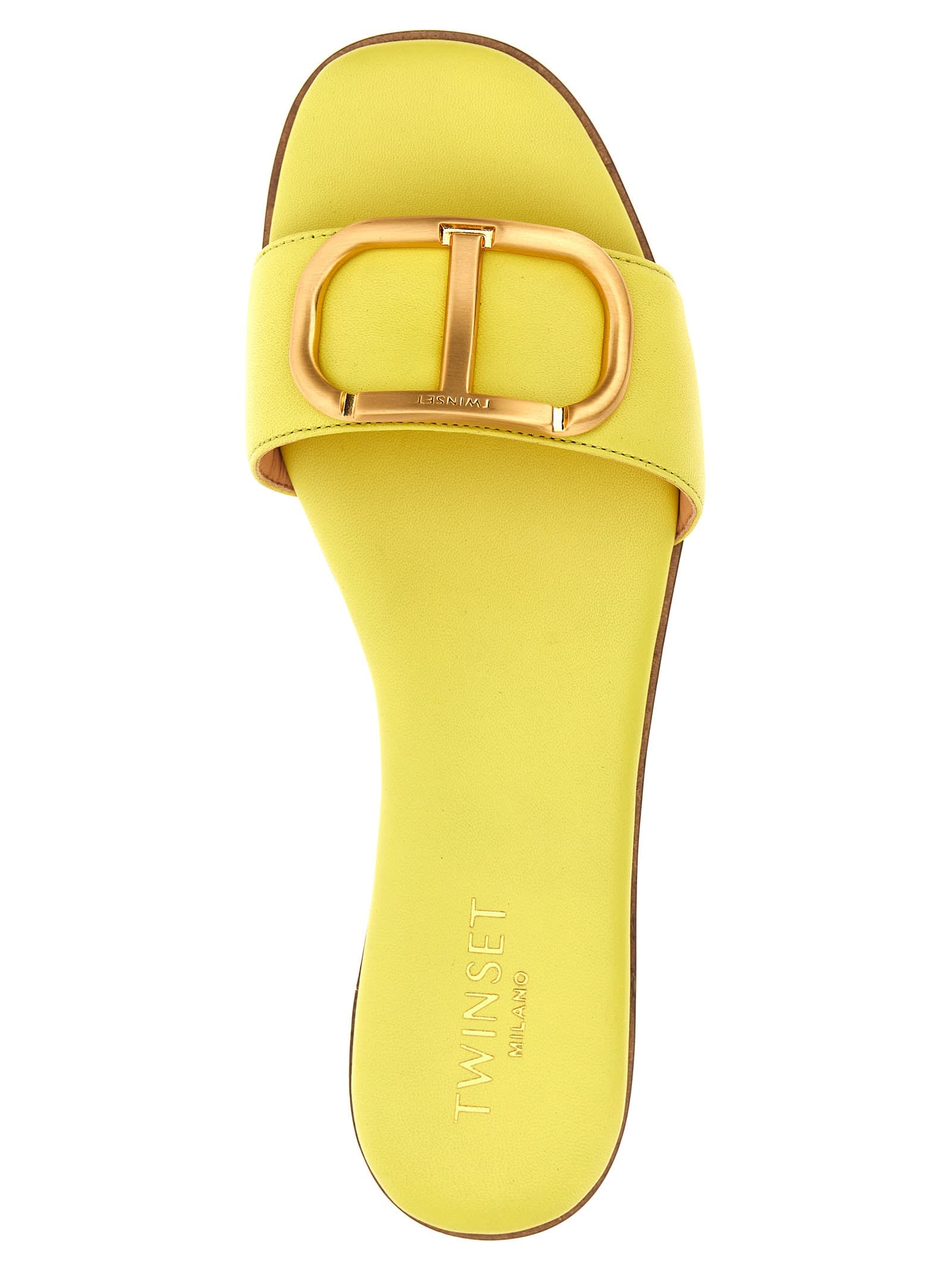 Shop Twinset Leather Sandals In Yellow