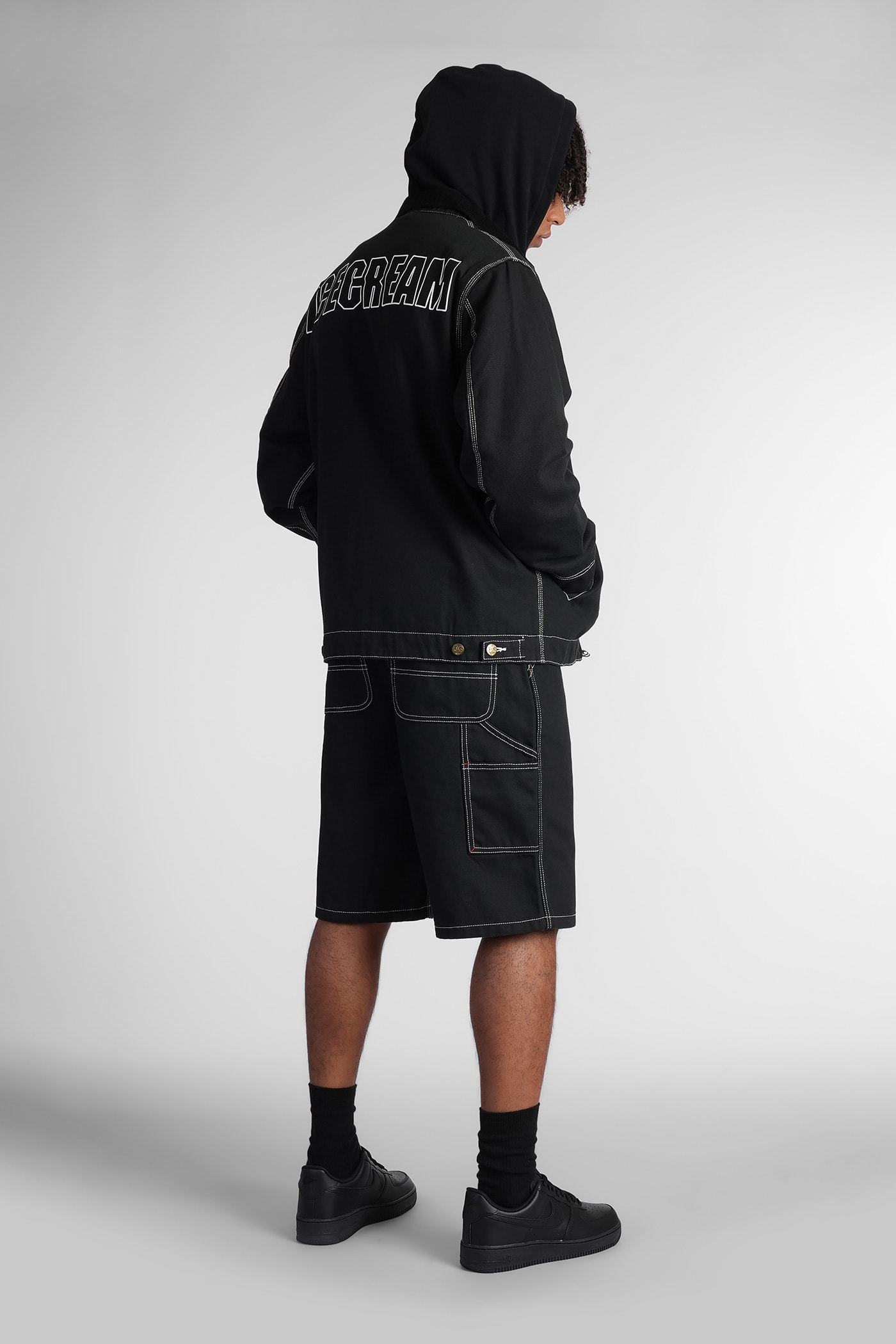 Icecream Mens Spread-collar Brand-print Regular-fit Denim Jacket Black In Black