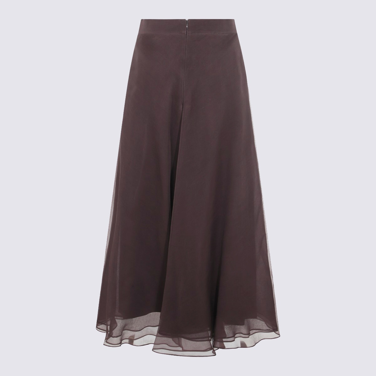 Brunello Cucinelli Dark Brown Silk Ballet Midi Skirt In Brown