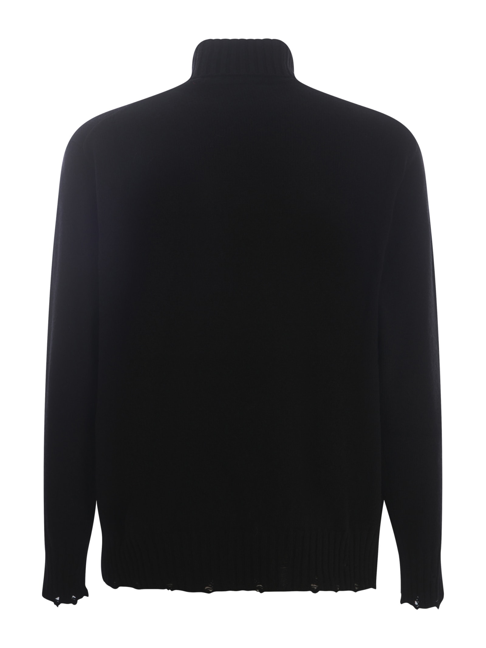 Shop Amaranto Turtleneck  In Wool And Cashmere Blend In Nero