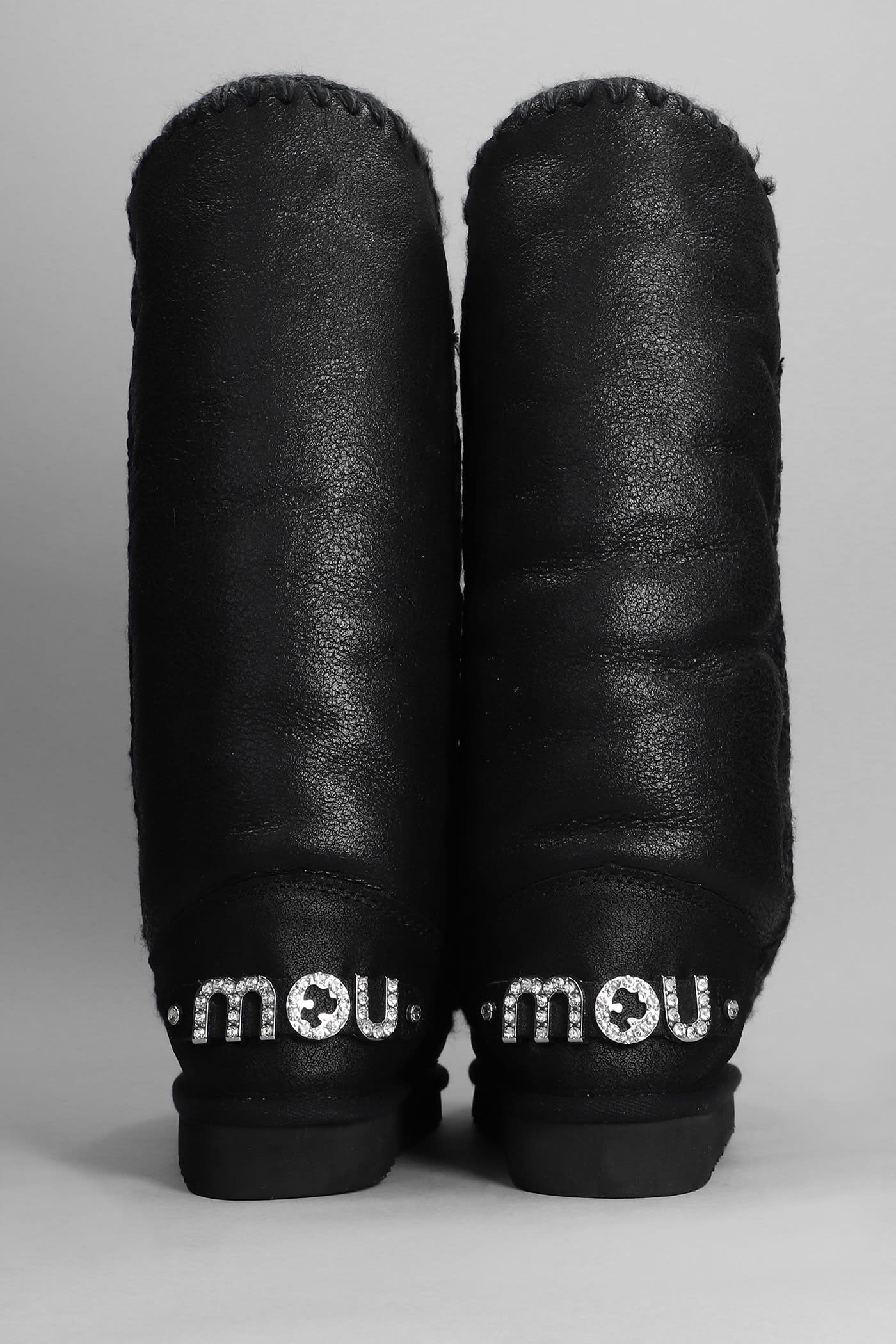 Shop Mou Eskimo 40 Low Heels Boots In Black Leather