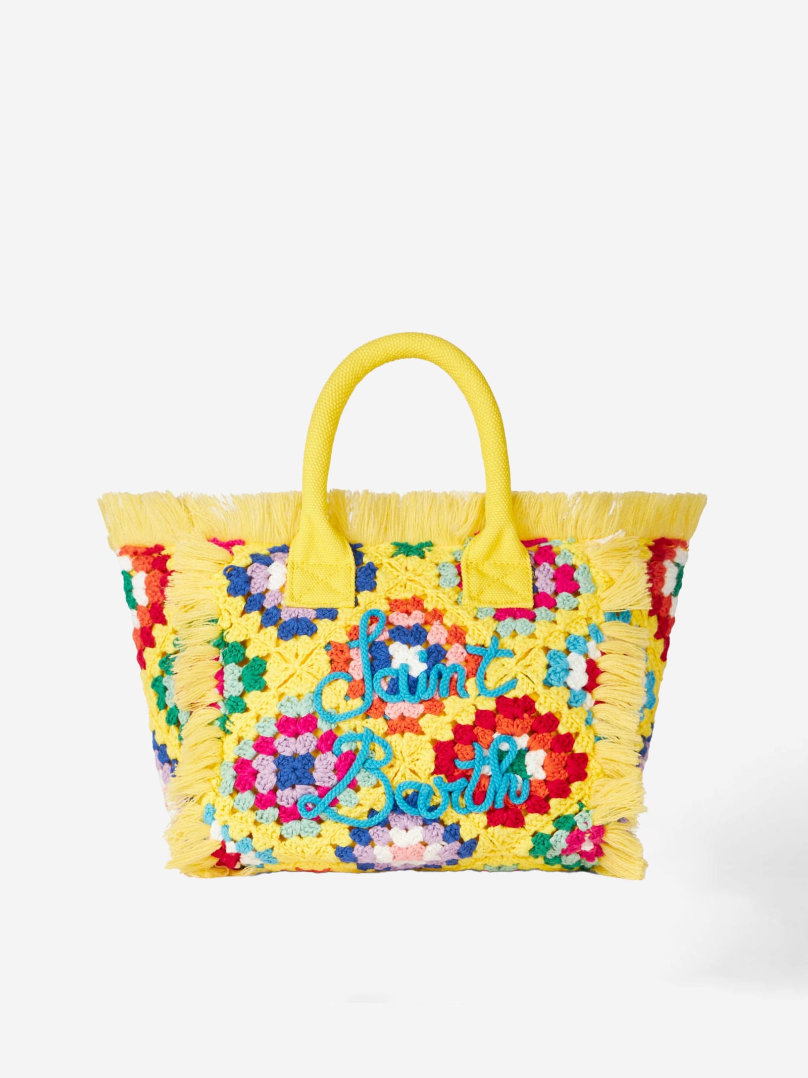 Mc2 Saint Barth Colette Crochet Handbag With Fringes In Yellow