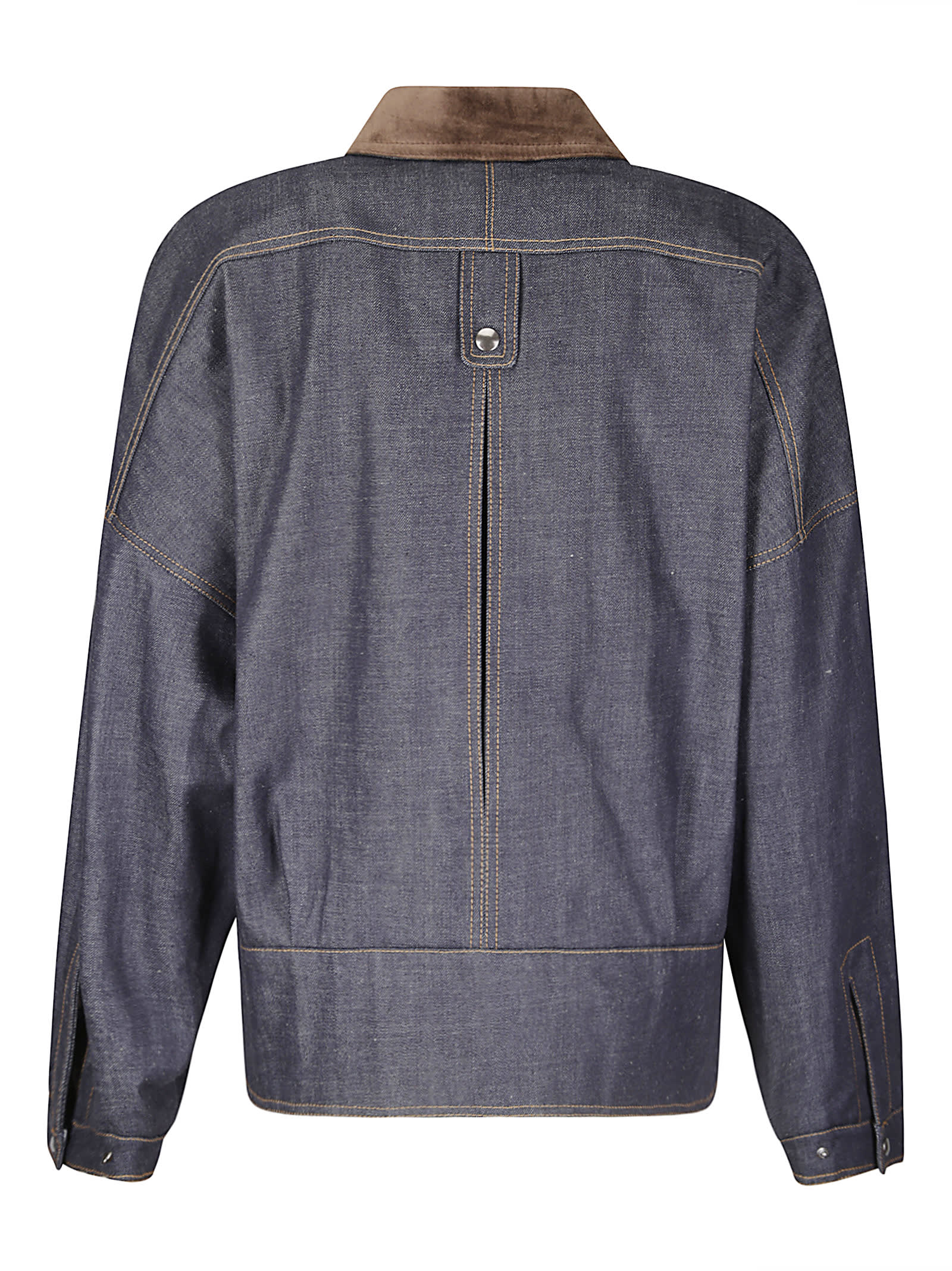 Jejia Structured Denim-effect Cotton Bomber With Suede Inserts In Blue
