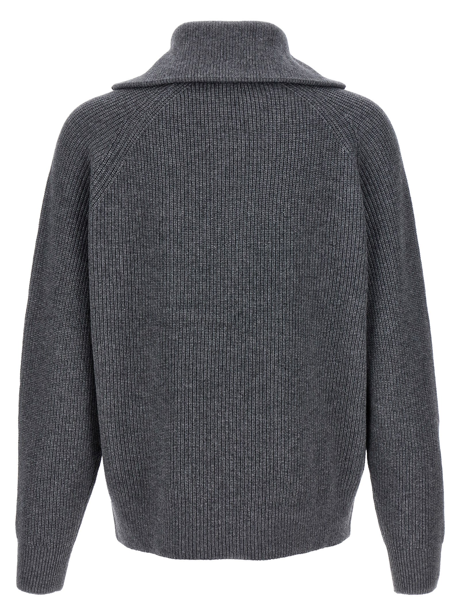 Shop Maison Kitsuné Logo Half Zip Sweater In Gray