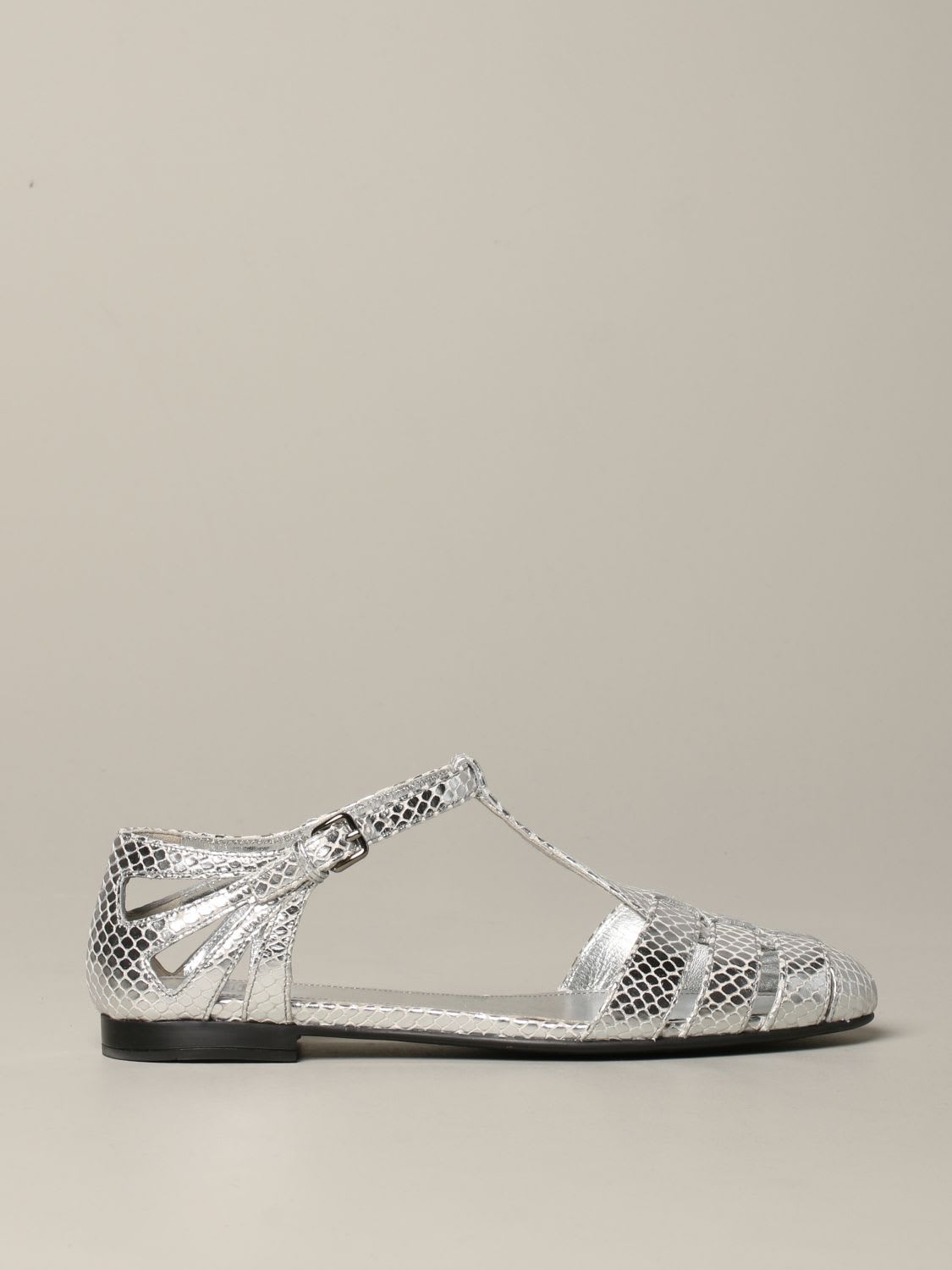 Church's Rainbow Metallic Python-effect Leather Sandals In Silver