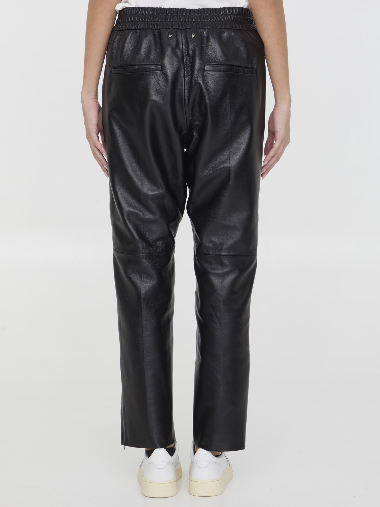 Shop Golden Goose Leather Pants In Black