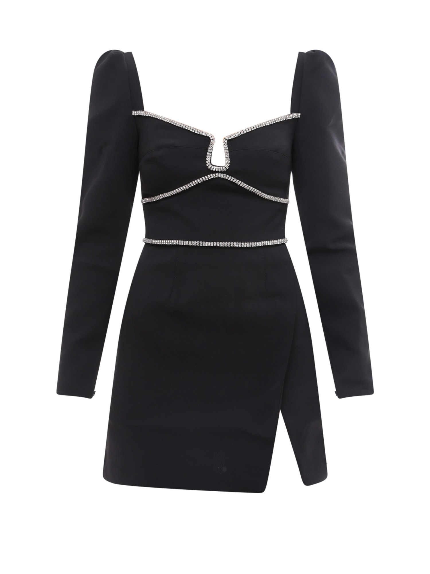 Self-portrait Long-sleeve Crystal Minidress In Black