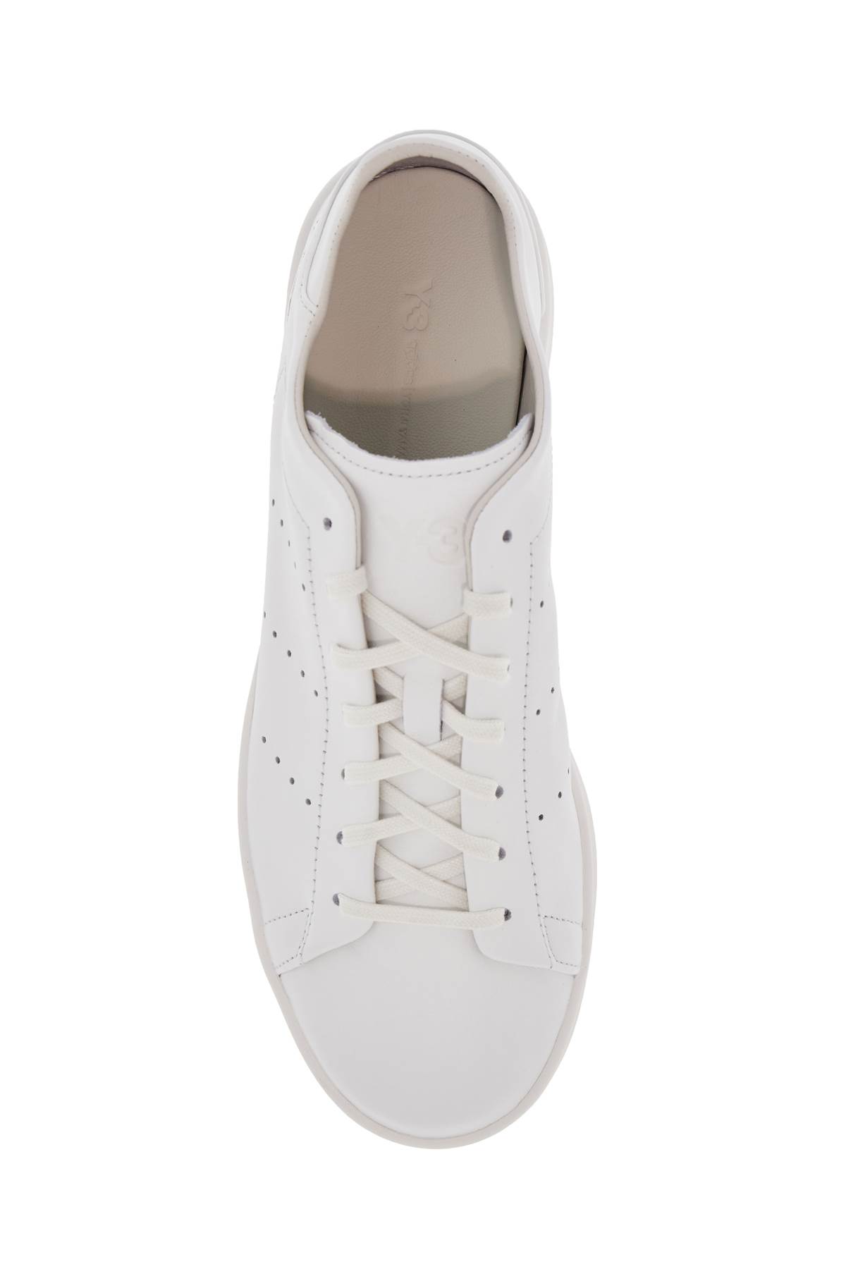 Y-3 White Leather Sneakers With Rounded Toe And Lace-up Closure In White
