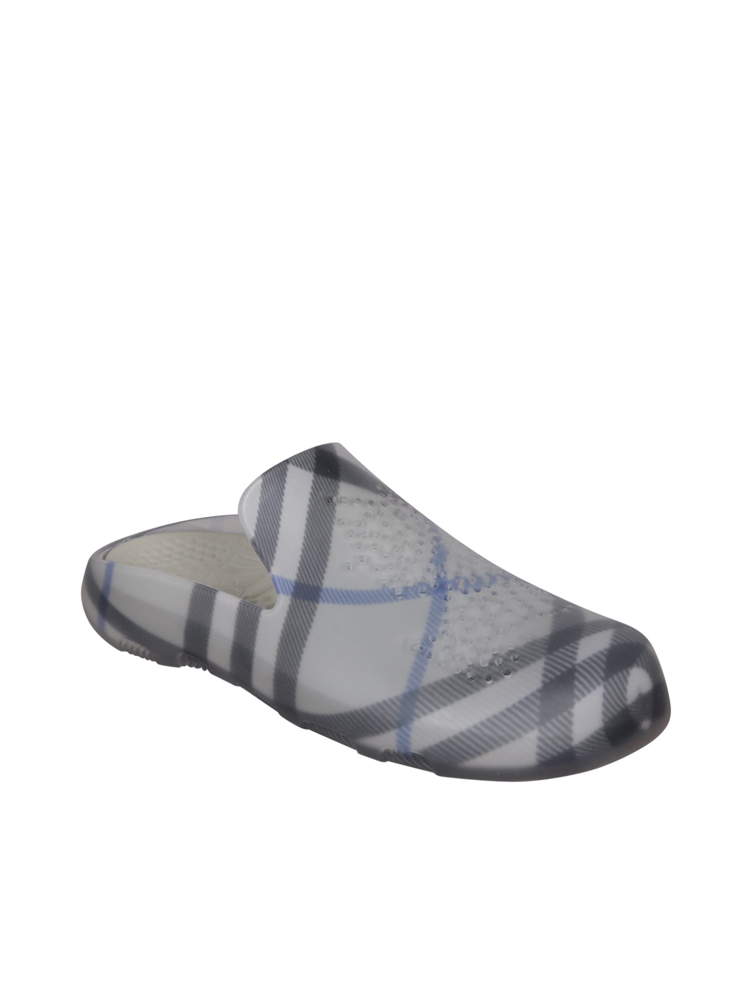 Shop Burberry Blue/grey Check Clog Shoes