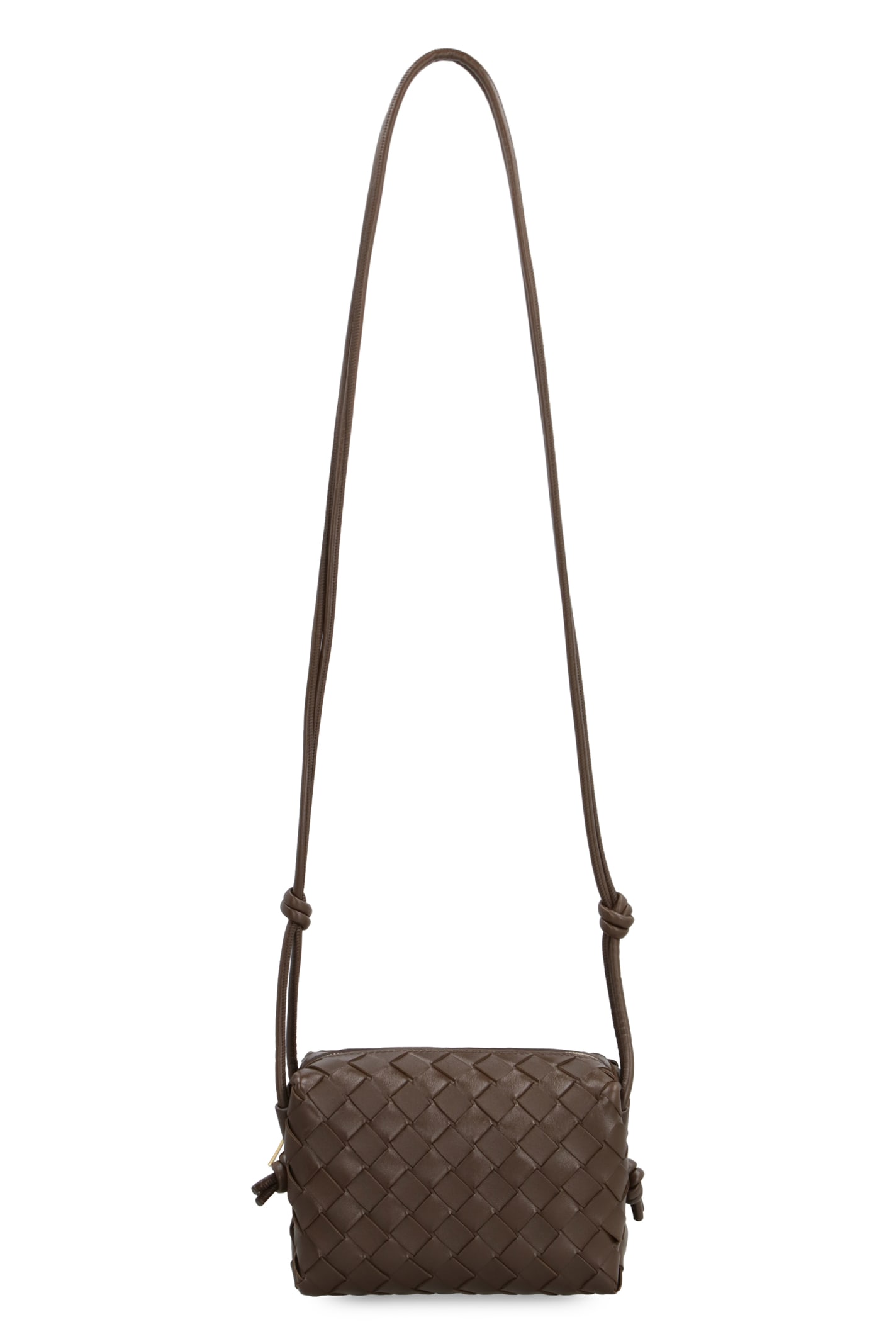 Shop Bottega Veneta Mini Loop Leather Camera Bag In Browngold