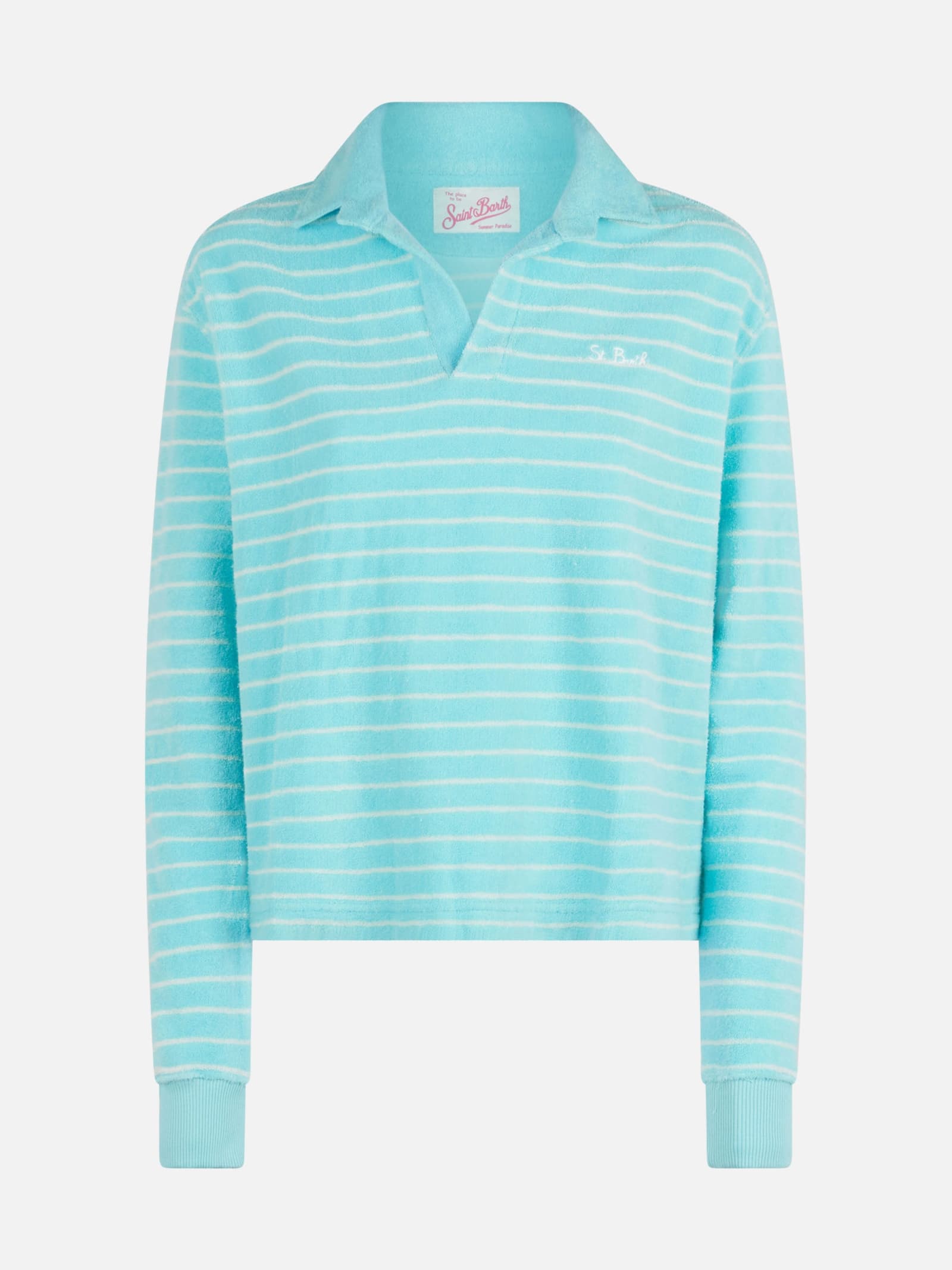 Shop Mc2 Saint Barth Light Blue Terry Striped Sweatshirt Magda In Green