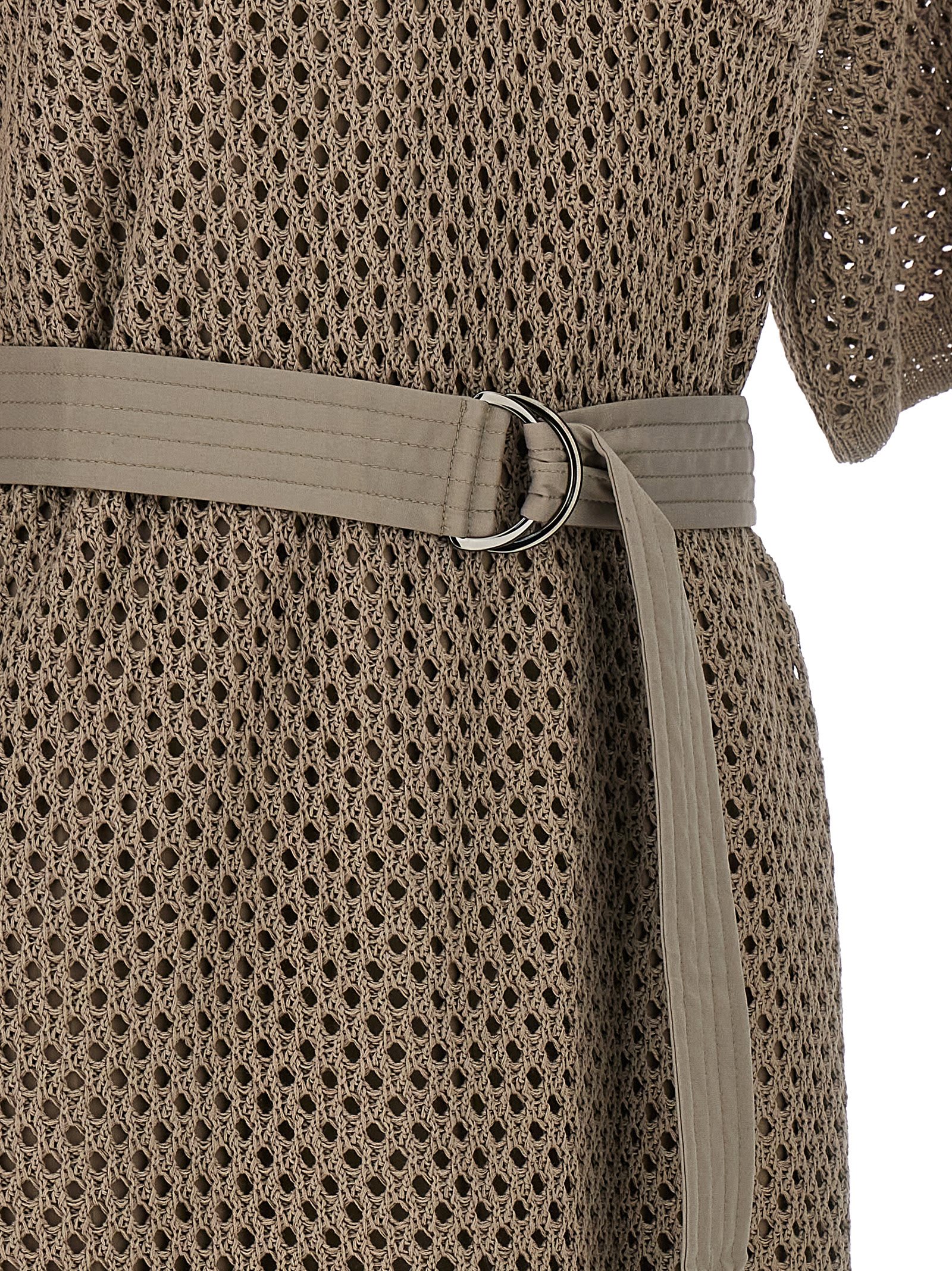 Shop Brunello Cucinelli Knitted Midi Dress In Brown