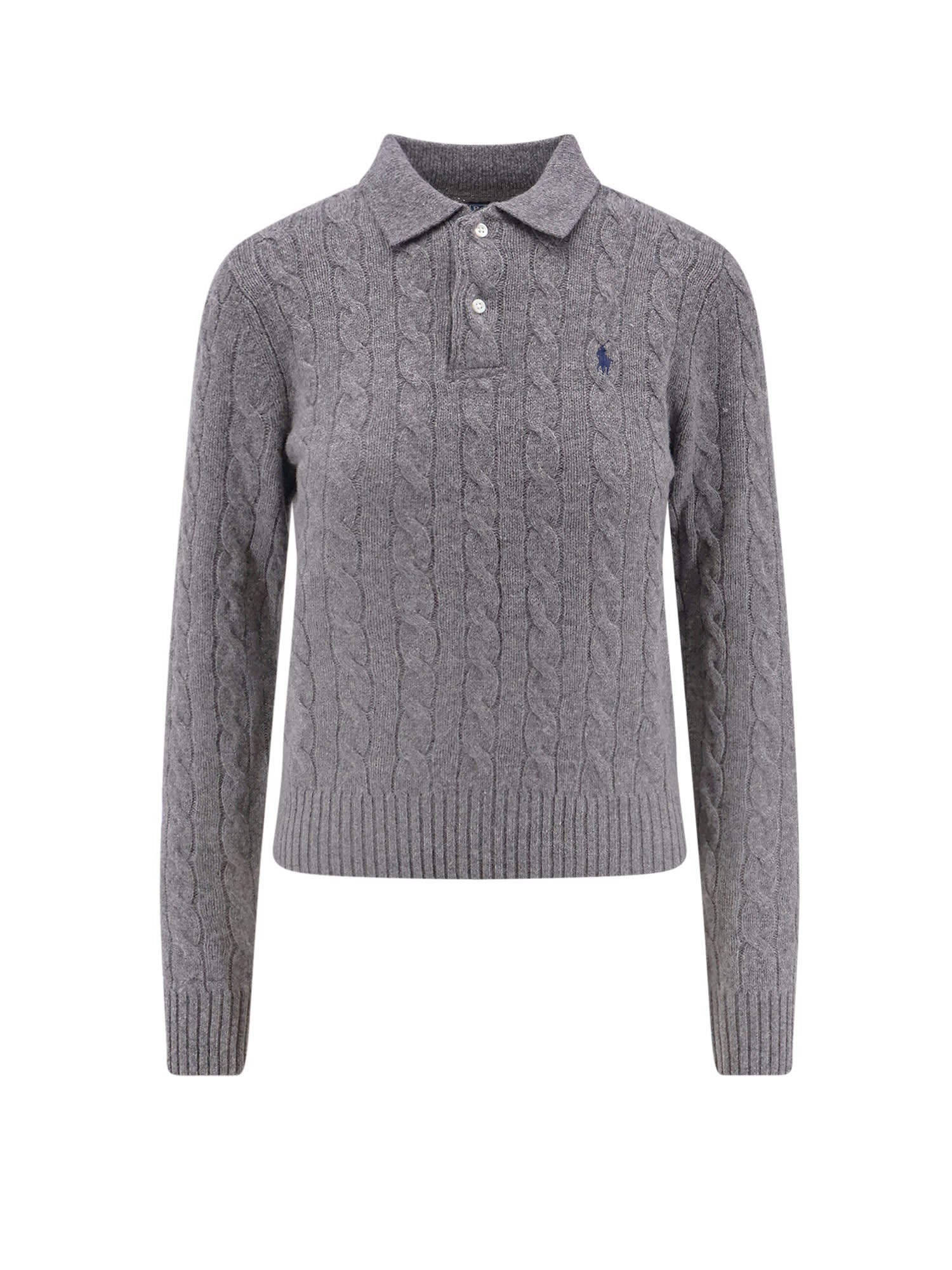 Polo Ralph Lauren Cable Knit Wool And Cashmere Polo Sweater In Gray