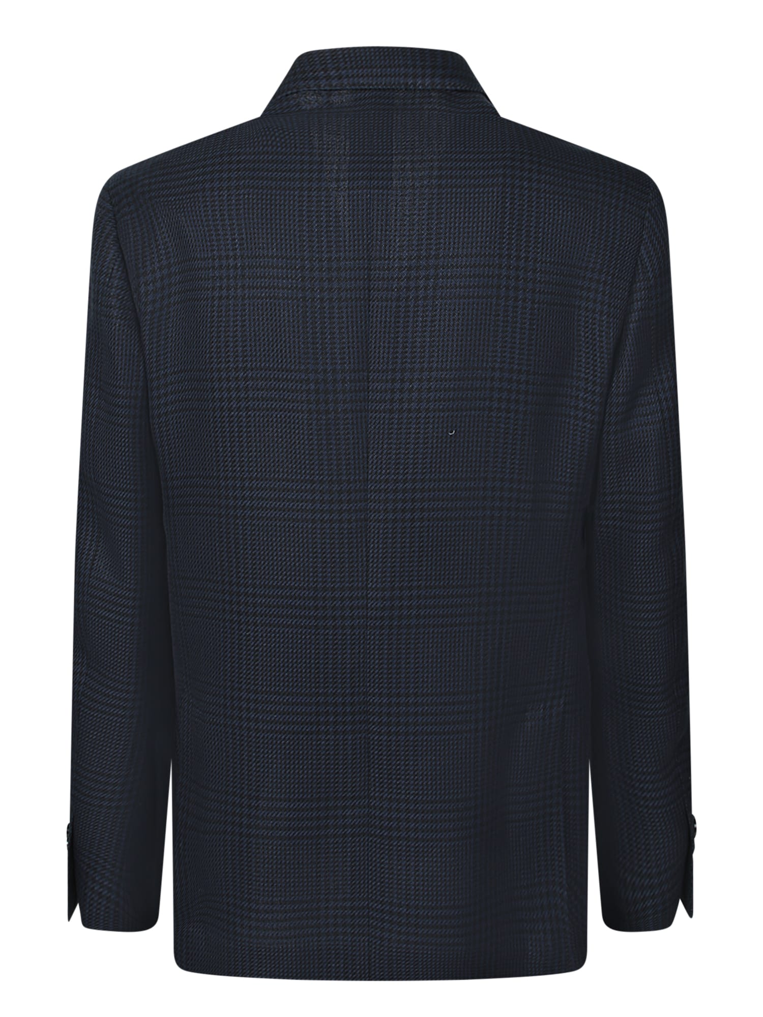 Lardini Double-breasted Tailored Black Blazer With Check Pattern In Black