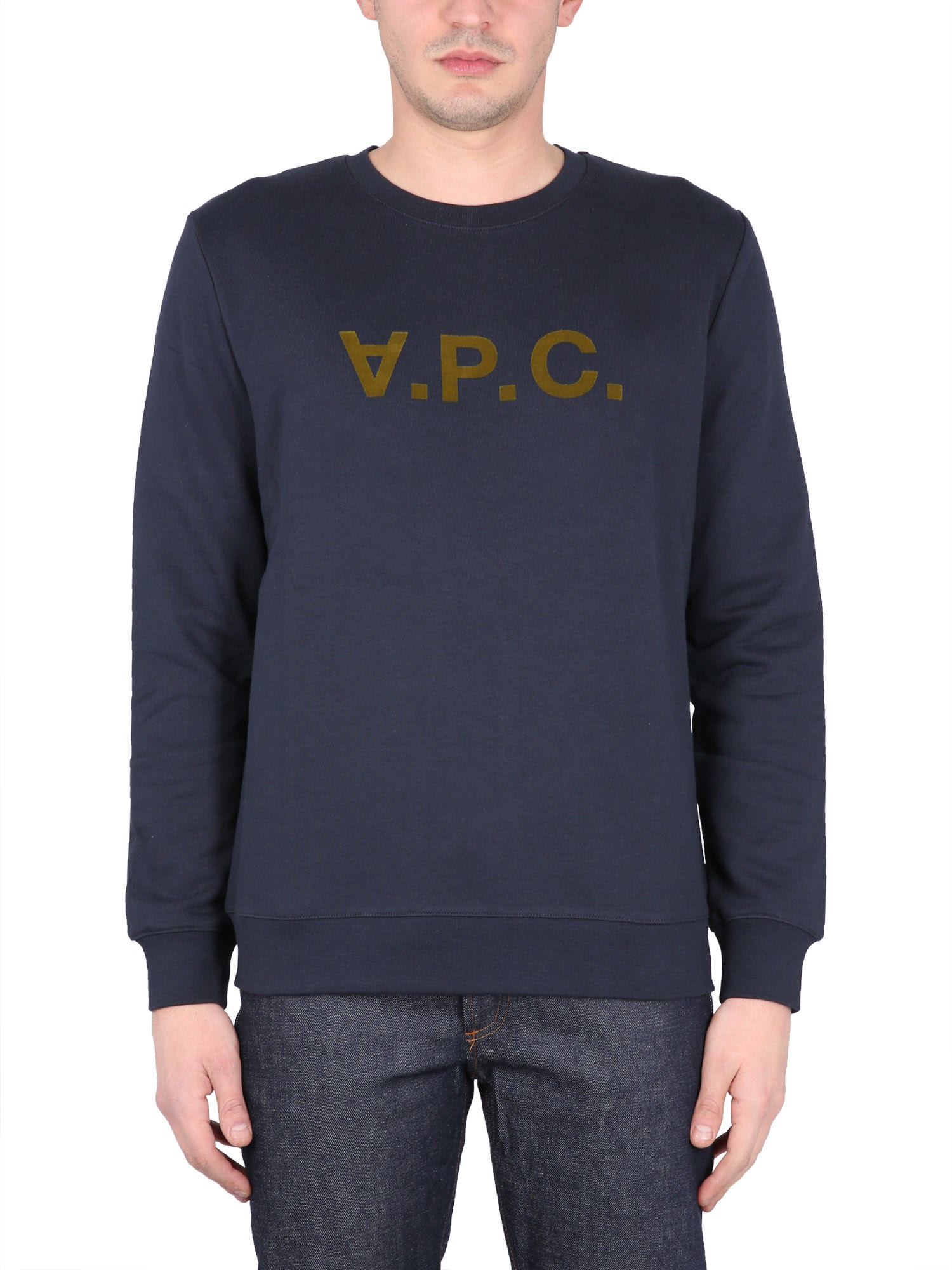 Shop Apc Sweatshirt With V.p.c Logo In Tis Marine Kaki