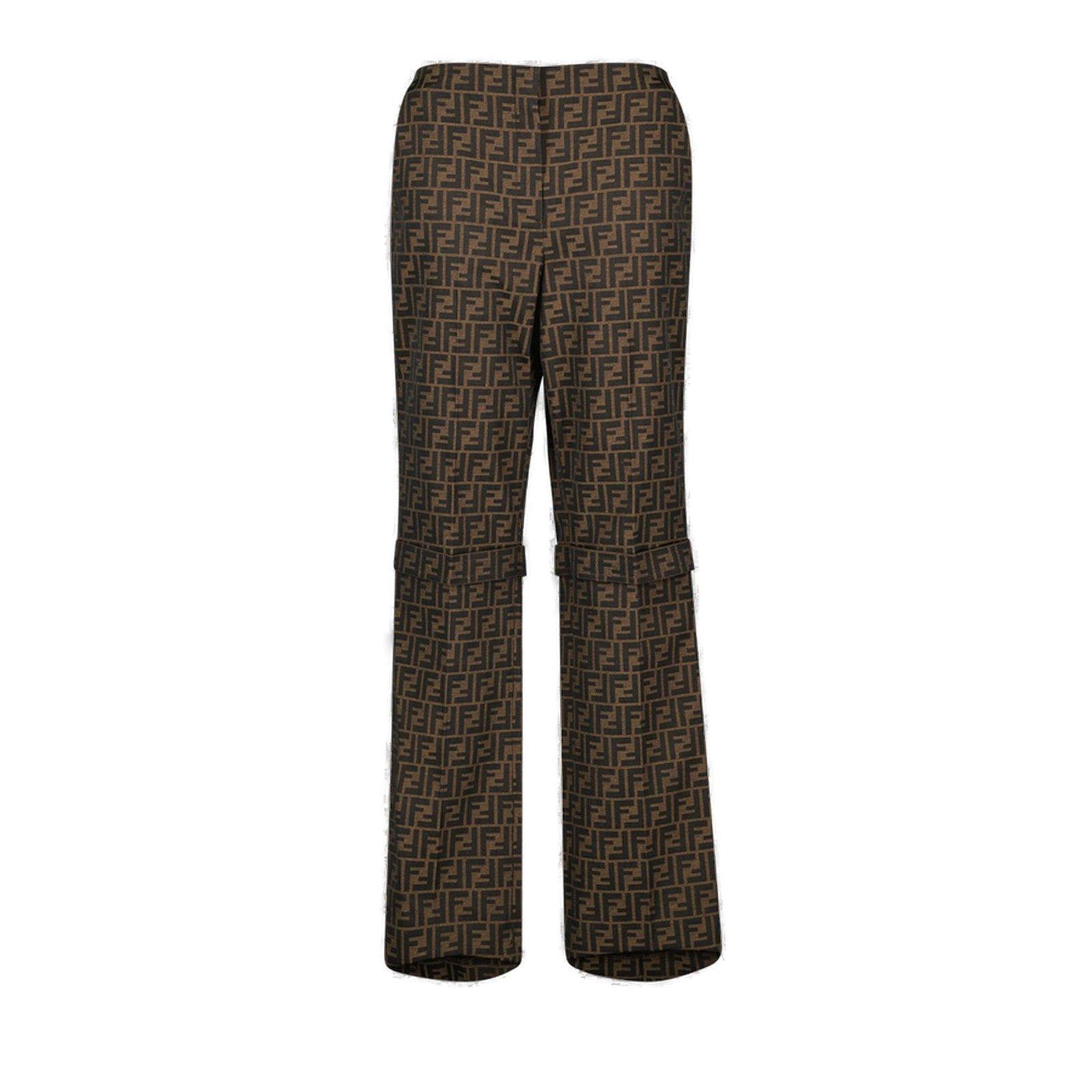 Shop Fendi Ff Motif Straight-leg Trousers In Marrone