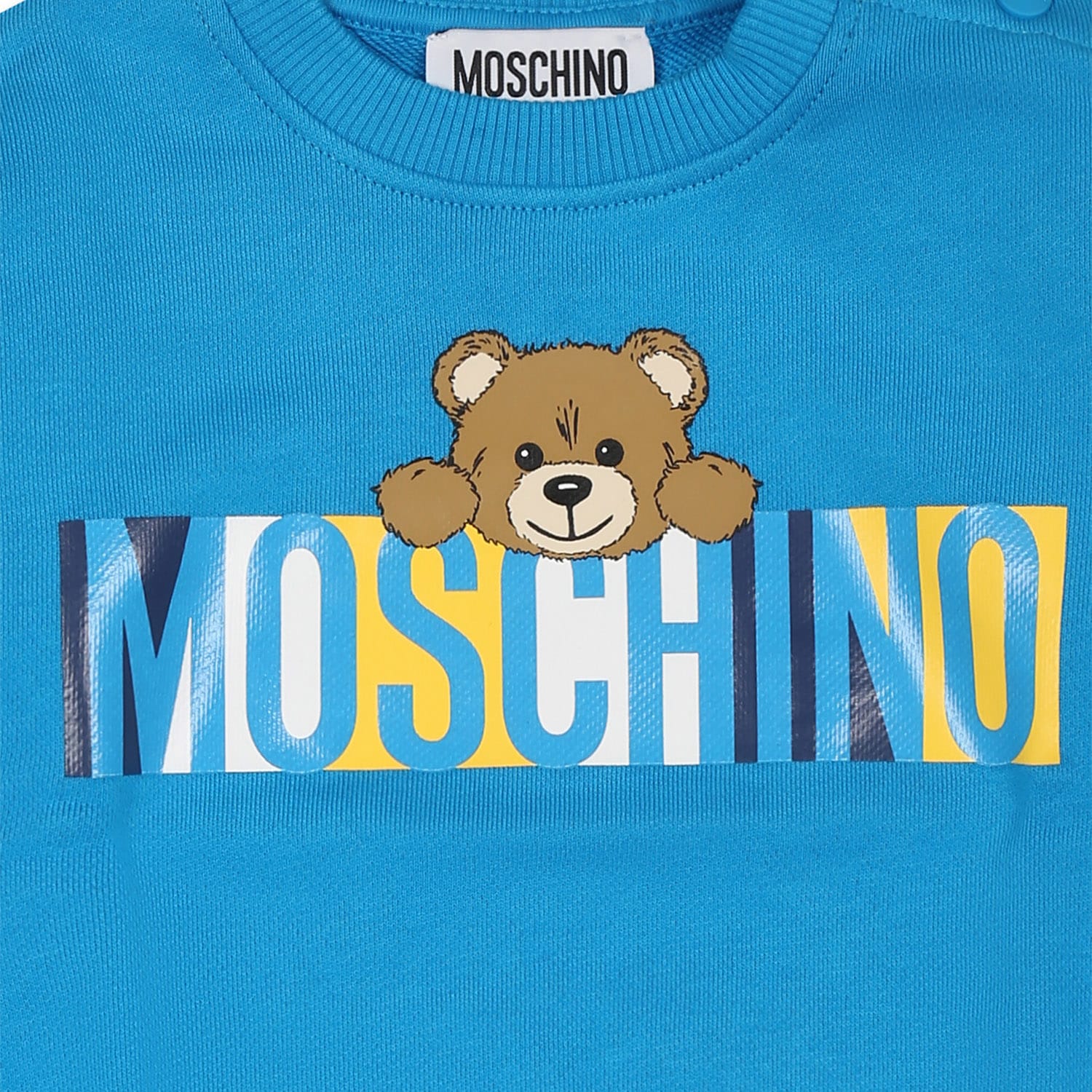 Moschino Light Blue Sweatshirt For Baby Boy With Teddy Bear In Light Blue