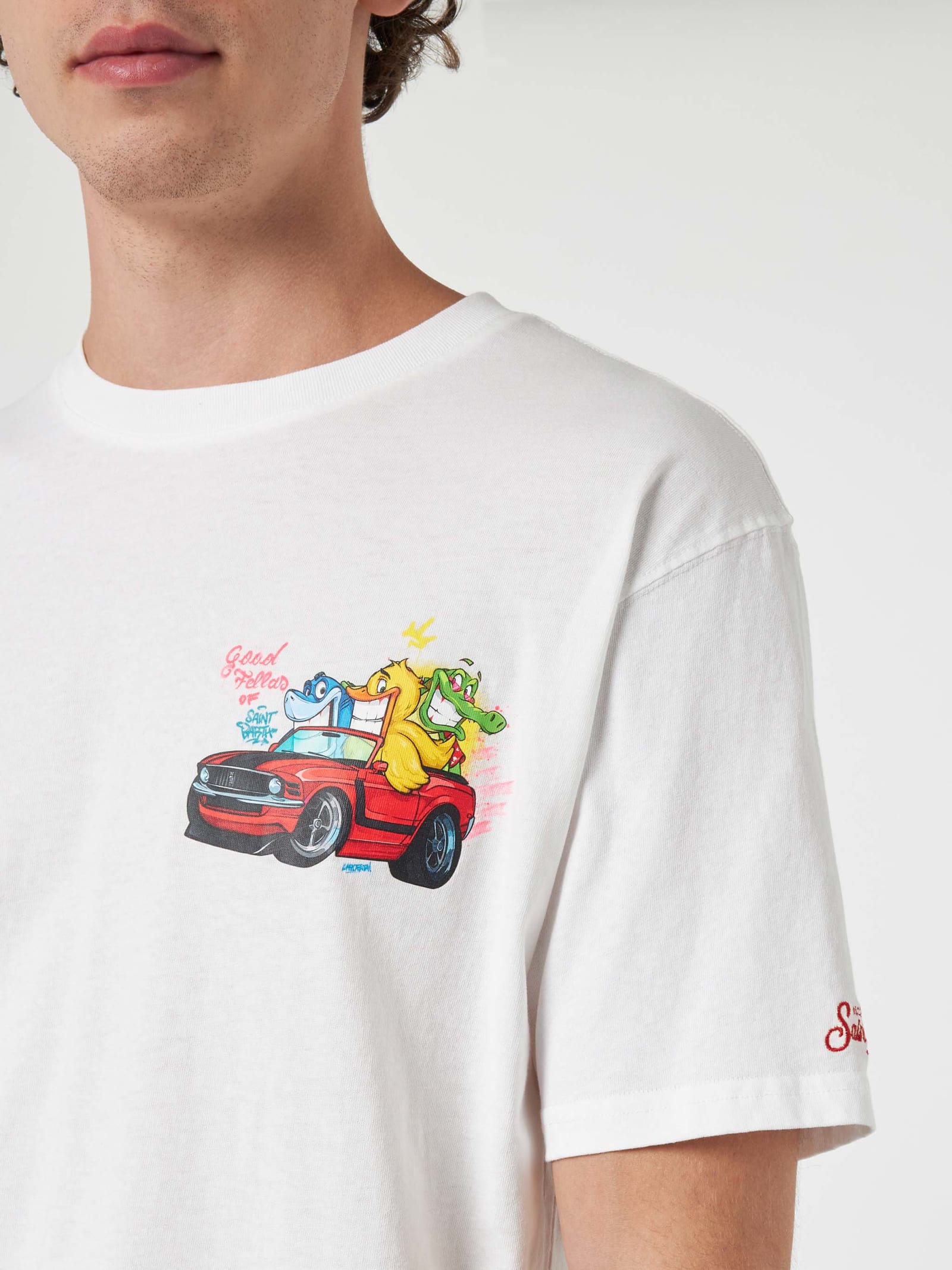 MC2 SAINT BARTH MAN COTTON T-SHIRT WITH CRYPTOPUPPETS GOOD FELLAS PLACED PRINT CRYPTOPUPPETS SPECIAL EDITION