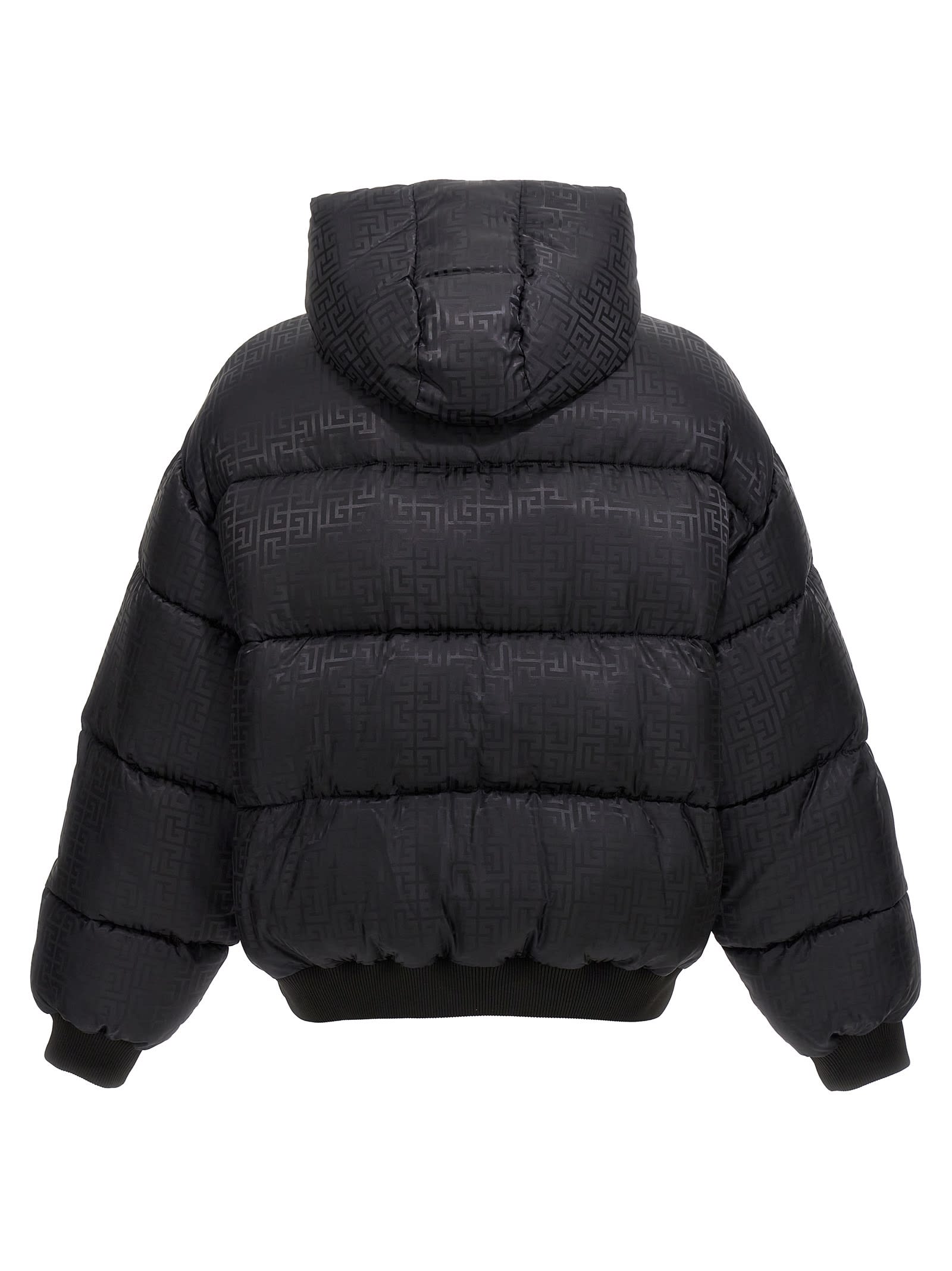 Shop Balmain Monogram Down Jacket In Eap Noir/noir