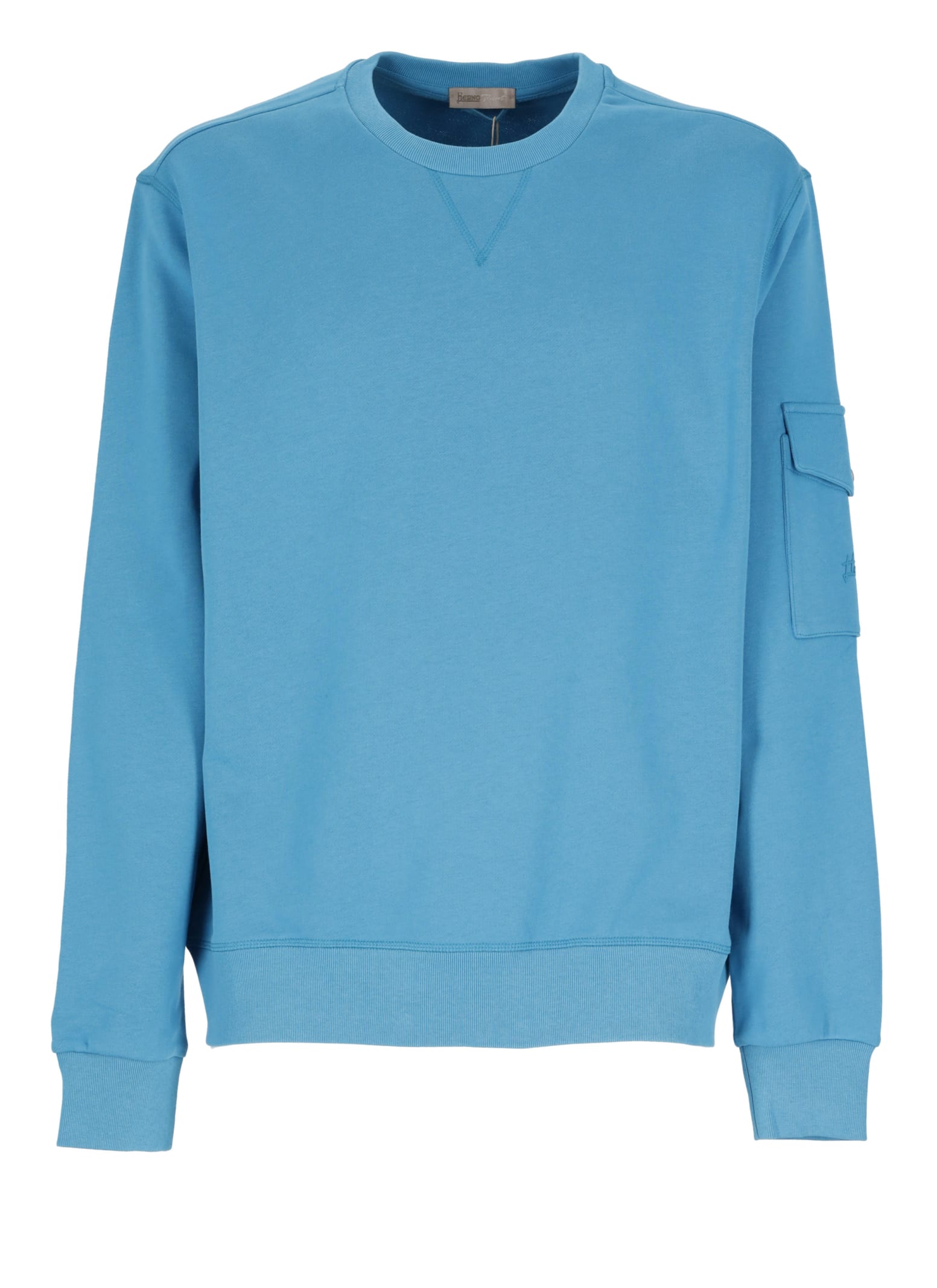 Herno Flap-pocket Detailed Crewneck Sweatshirt In Blue