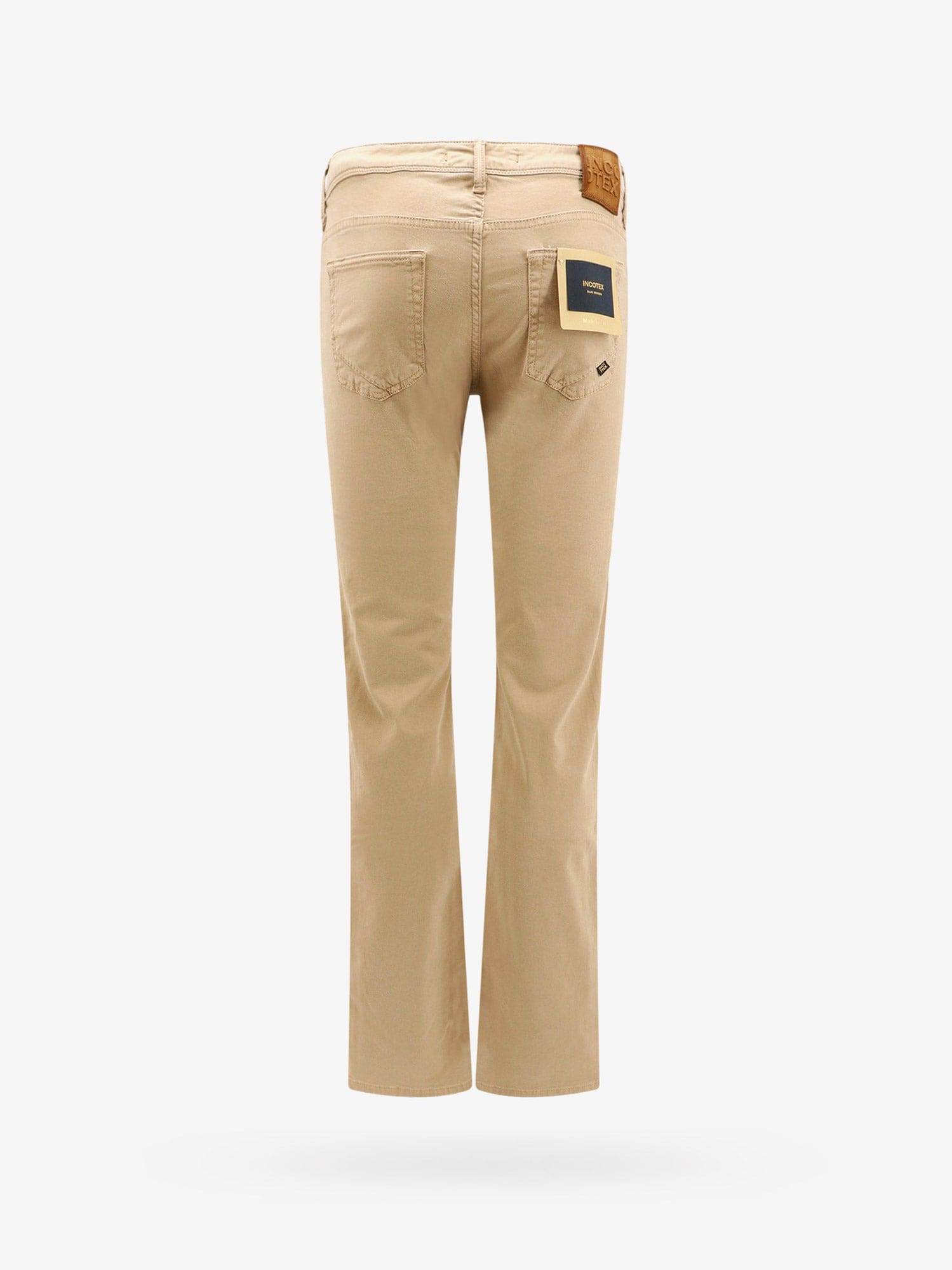 Incotex Stretch Cotton Trouser With Back Suede Logo Patch In Beige