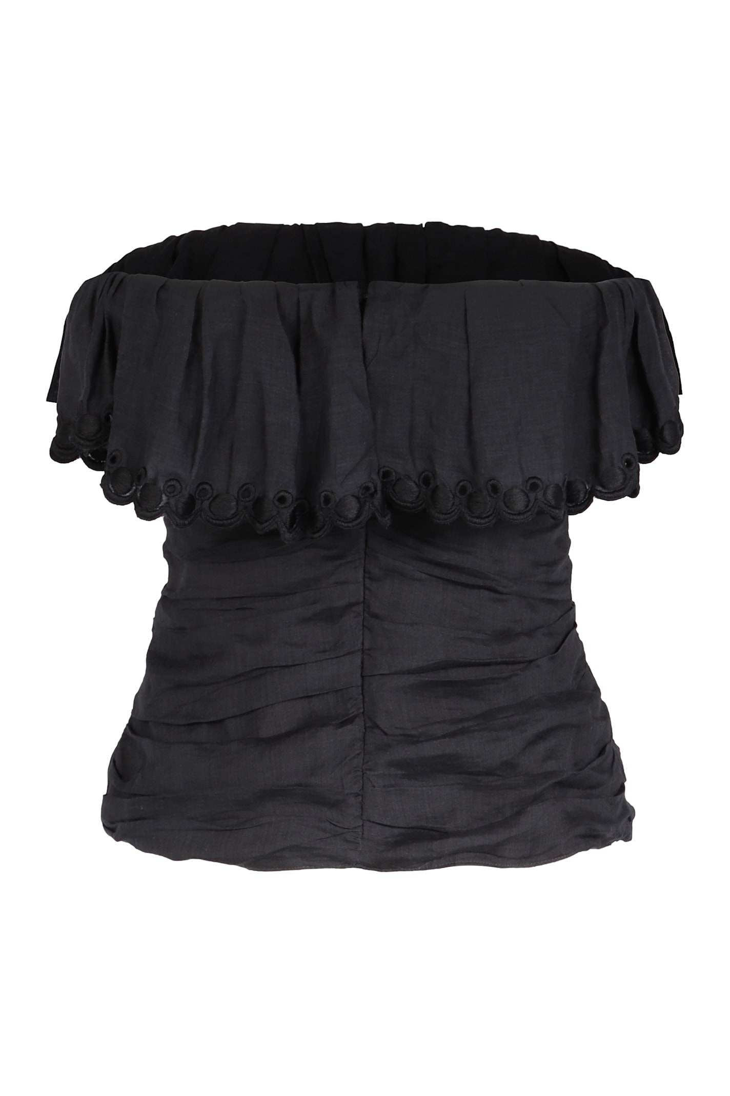 Isabel Marant Sleeveless Top With Ruffle Neckline And Detailing In Black