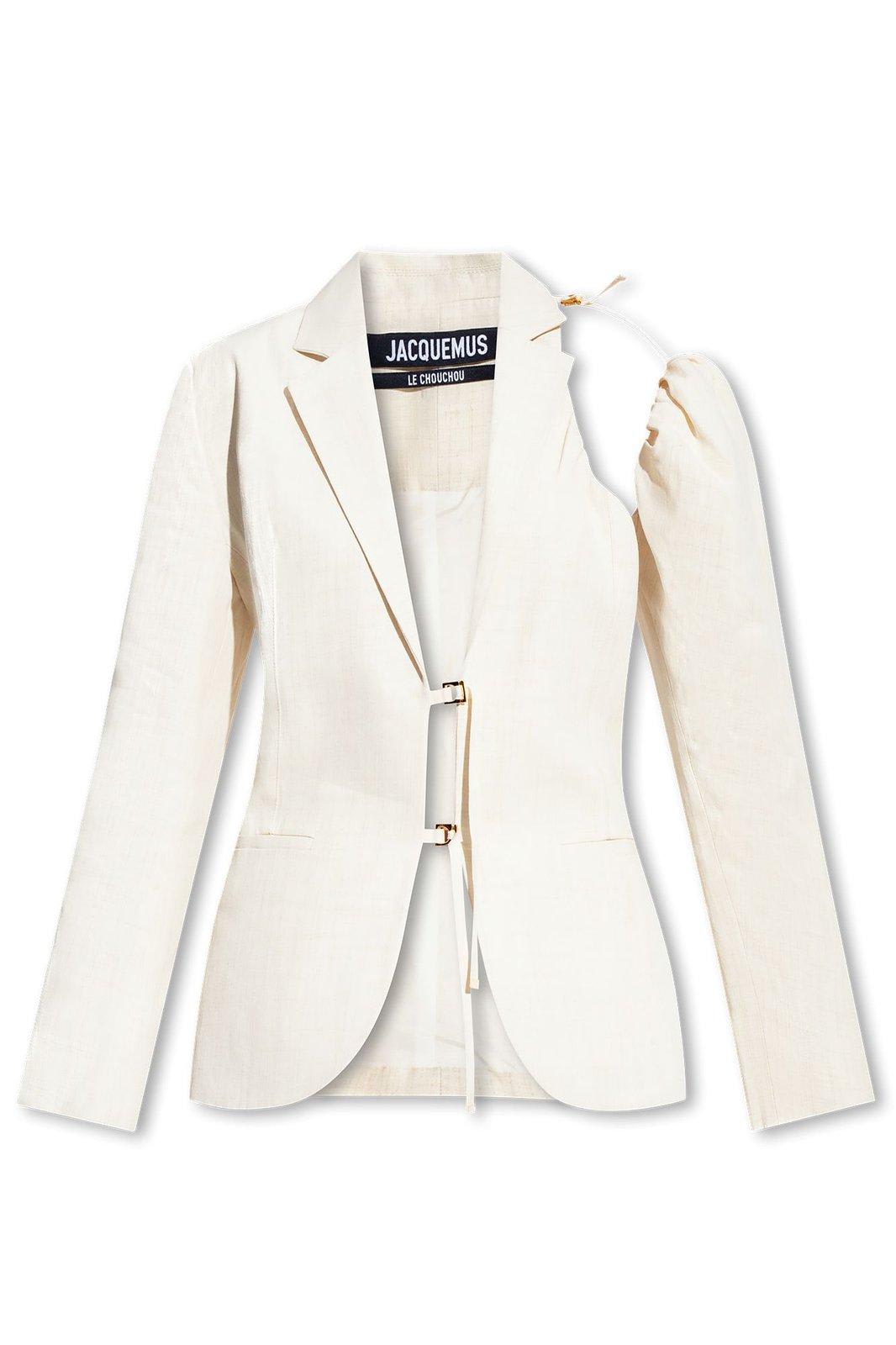 Shop Jacquemus Asymmetric Sleeve Blazer In White