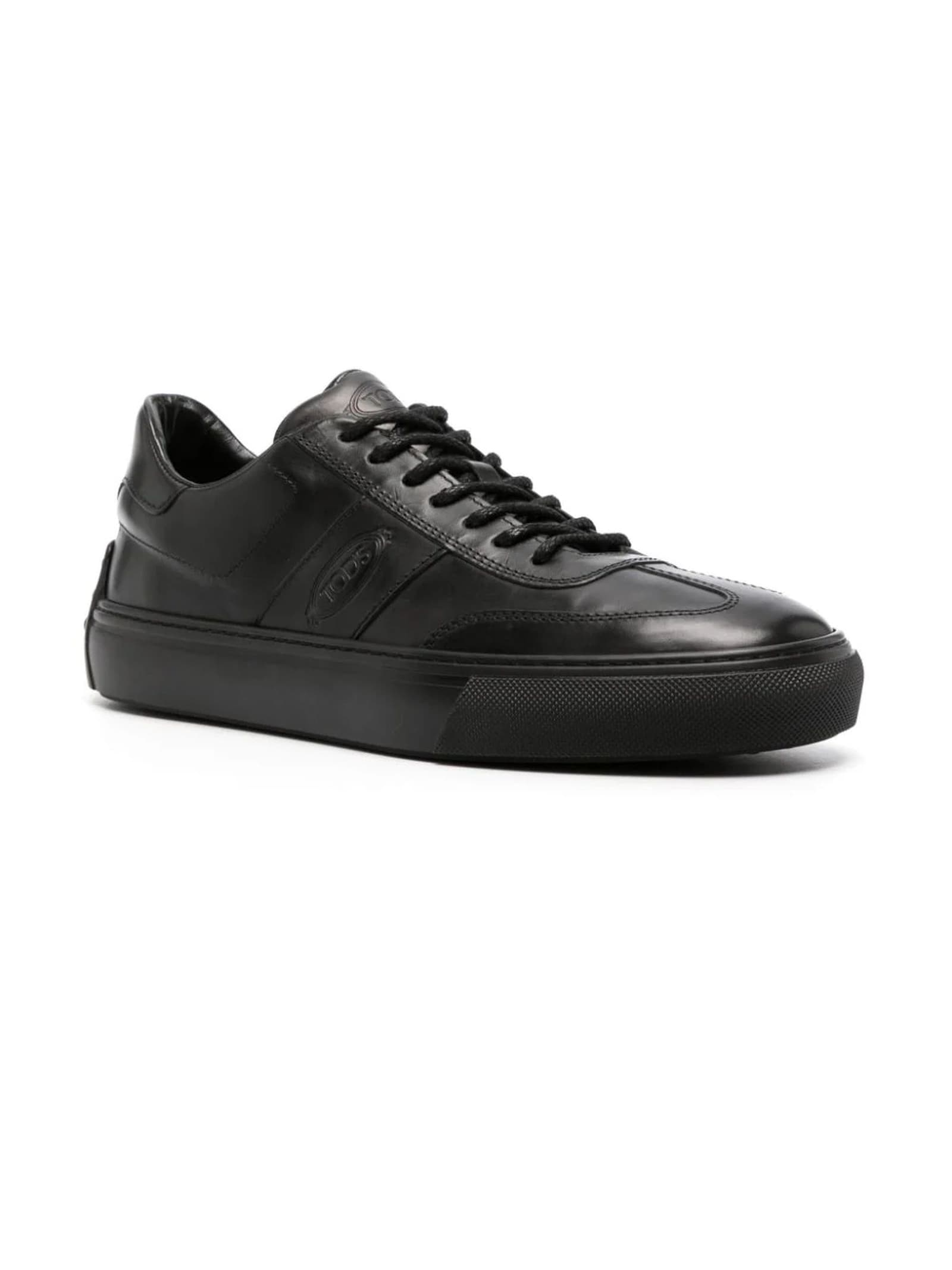 Shop Tod's Black Calf Leather Sneakers