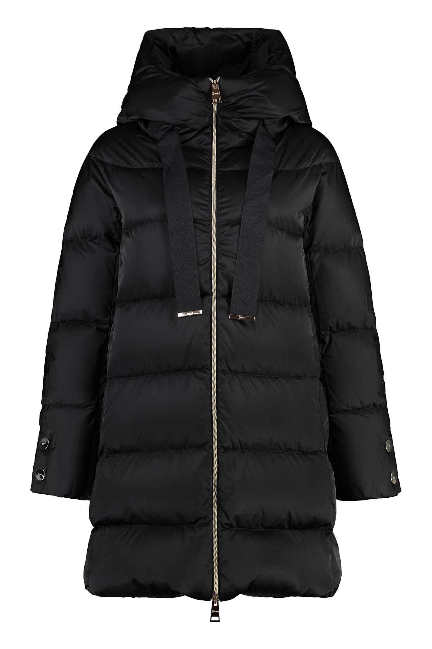 Shop Herno Hooded Techno Satin Down Jacket In Black